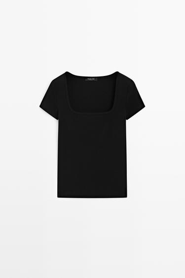 Square-neck short sleeve T-shirt — BLACK 2