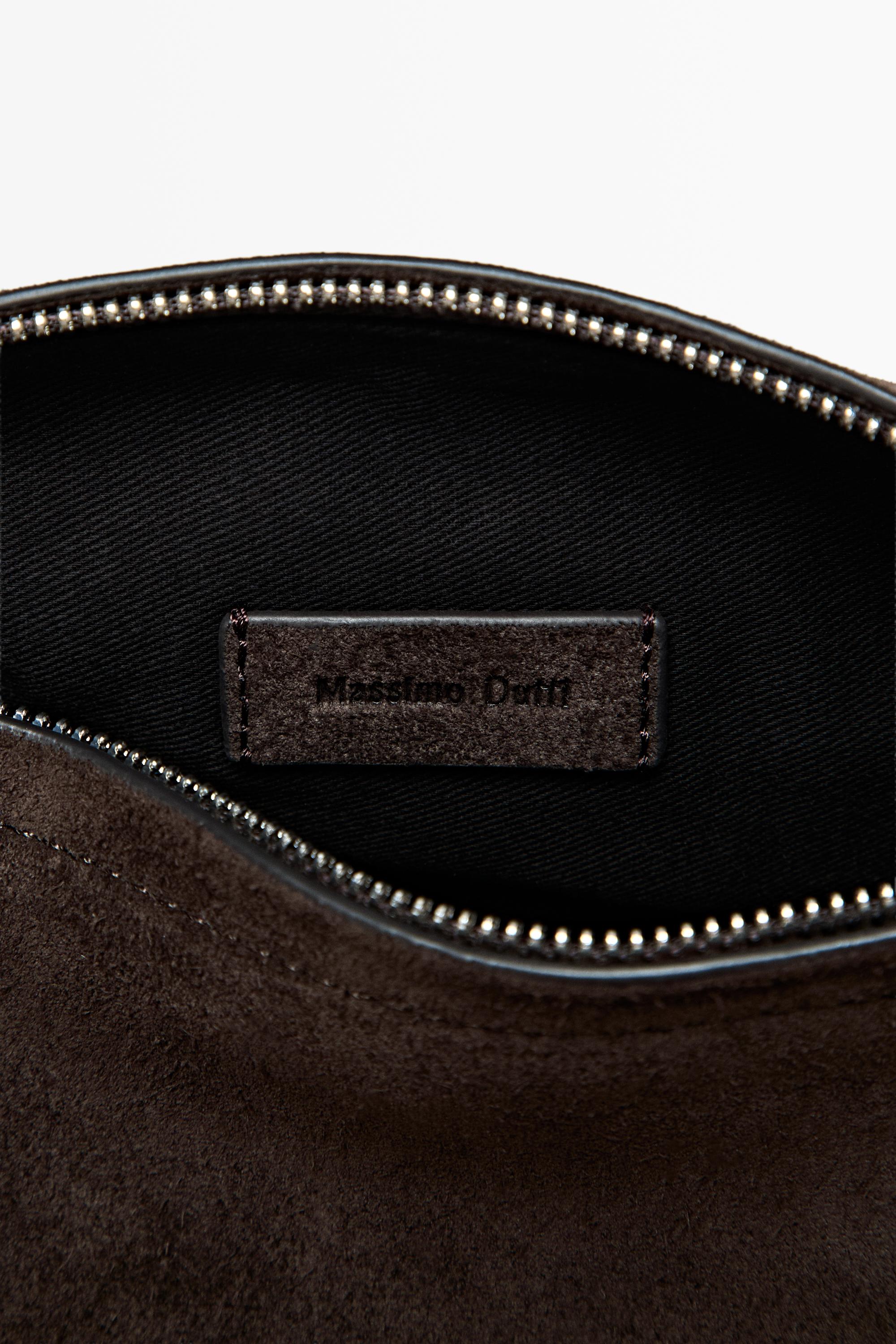 Split suede leather crossbody bag — Chocolate