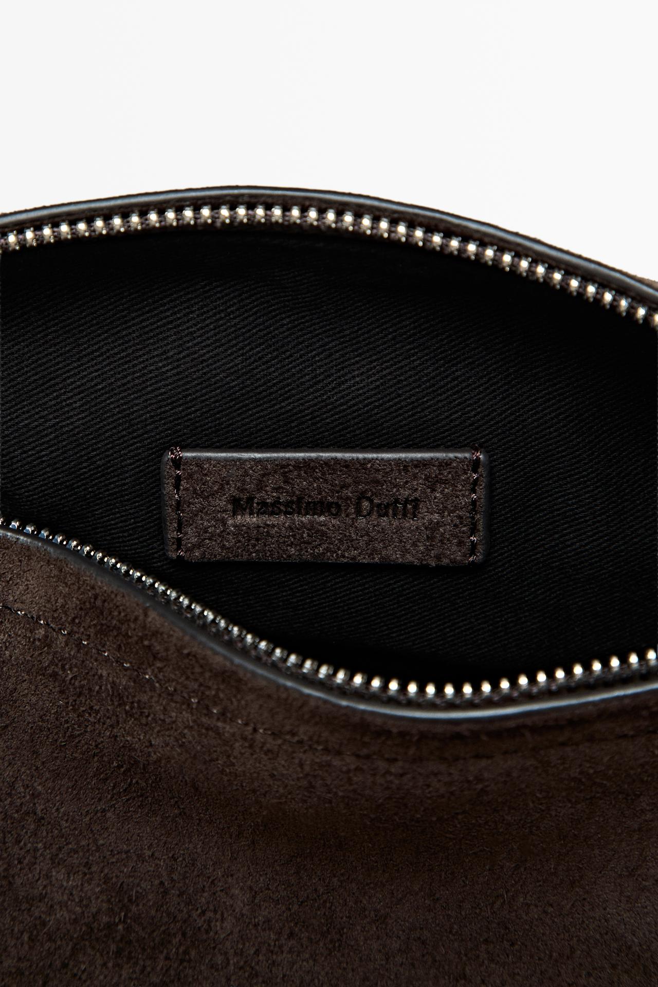 Split suede leather crossbody bag — Chocolate
