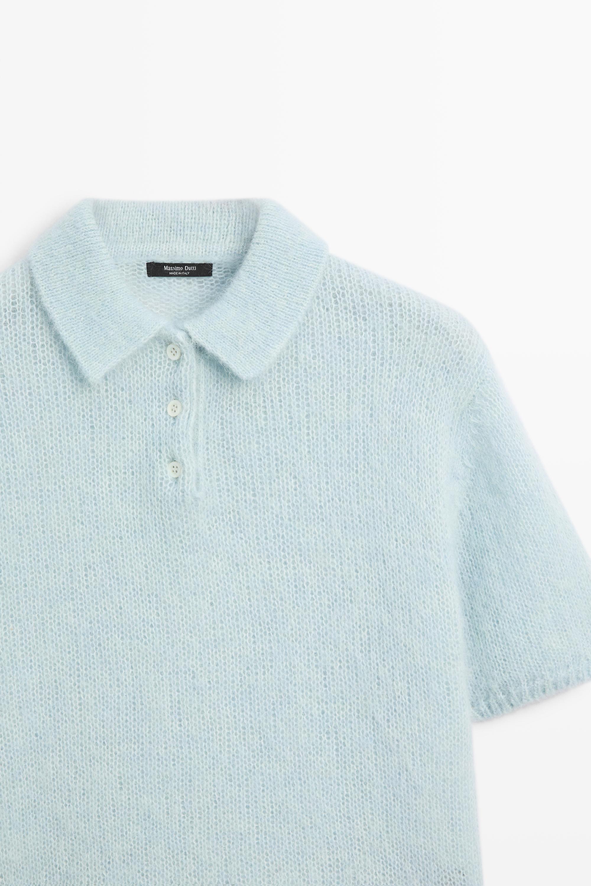Alpaca blend knit polo sweater — Light blue