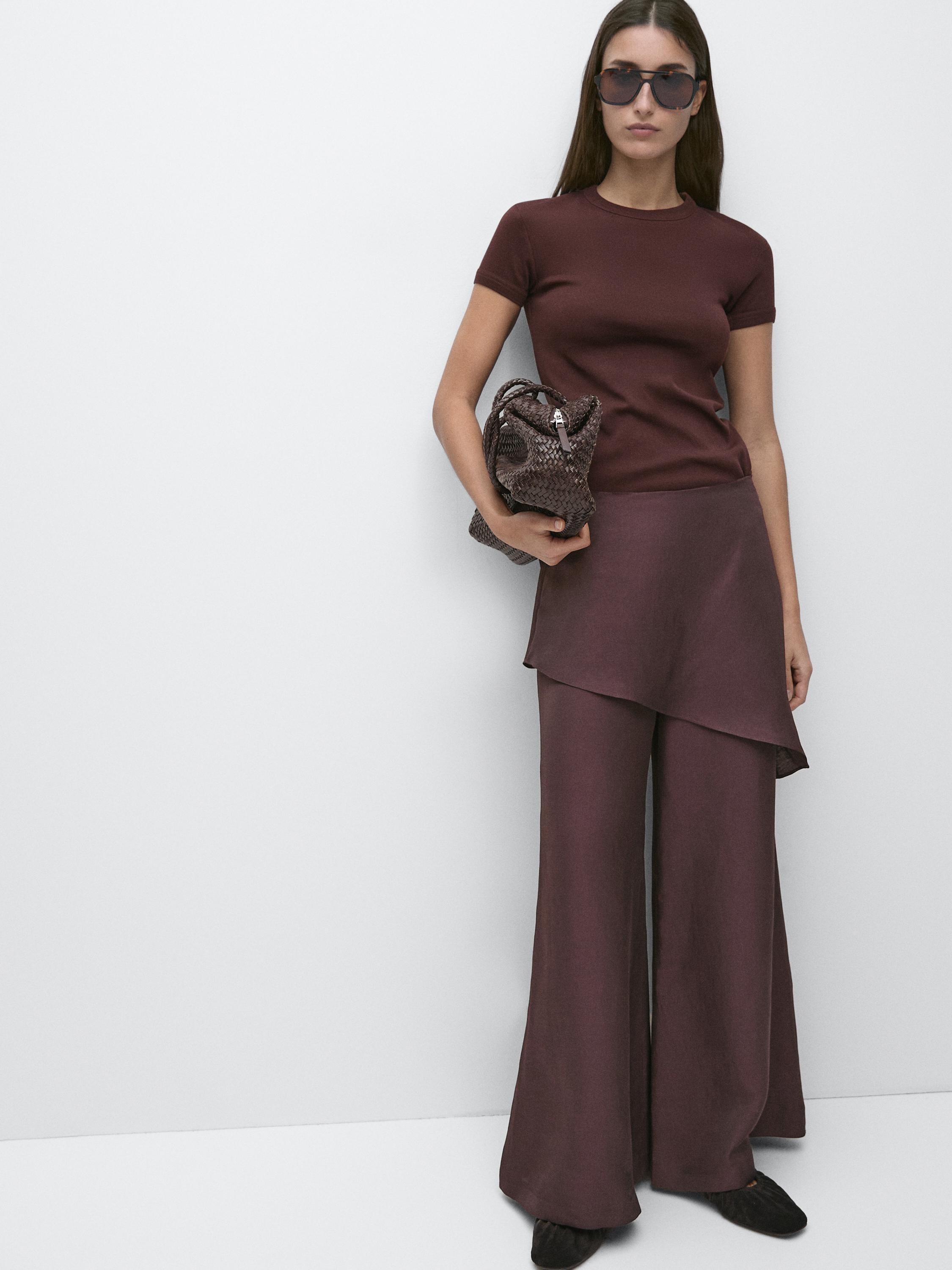Flowing linen blend skort — AUBERGINE