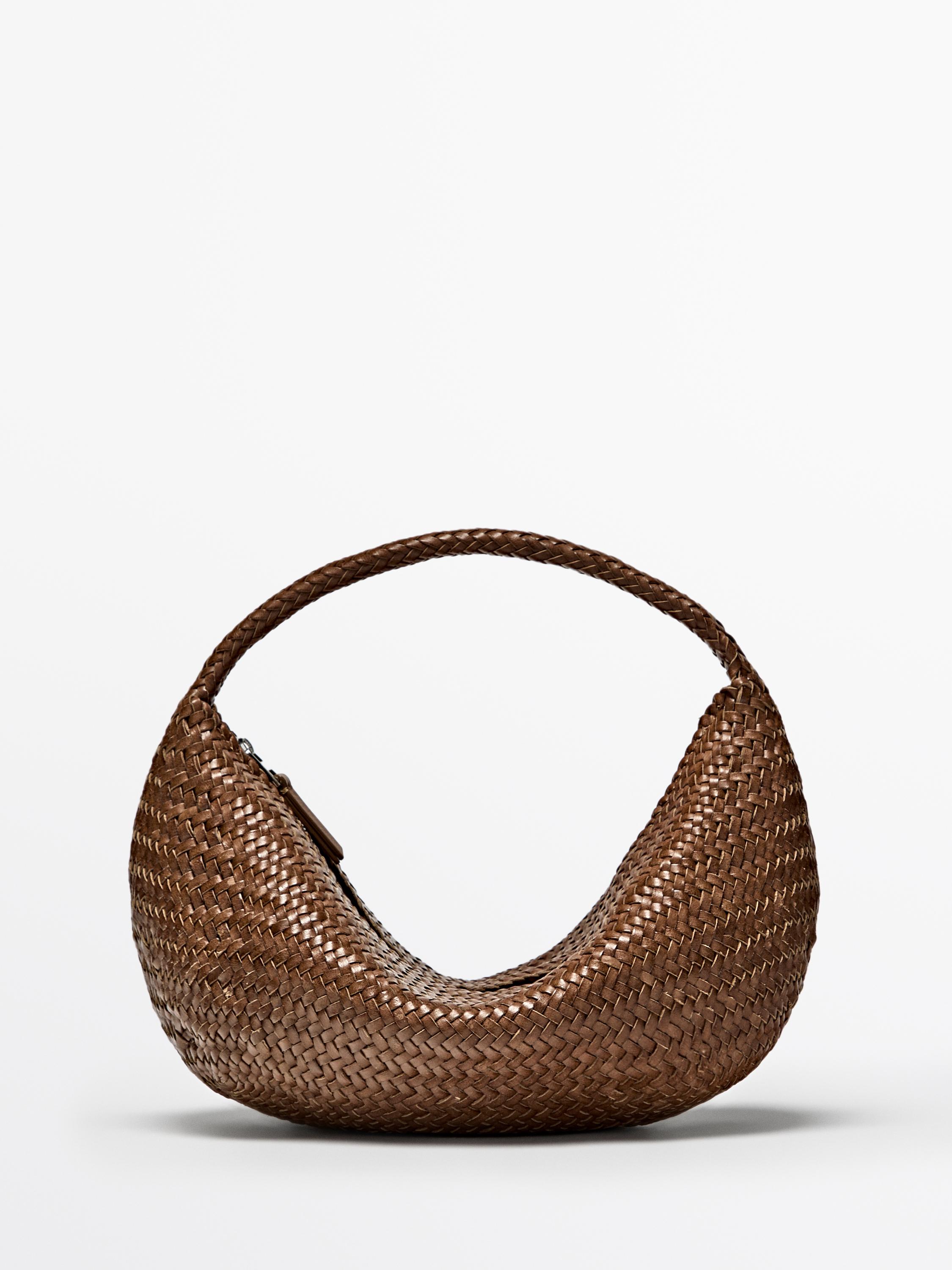 Braided leather half-moon bag