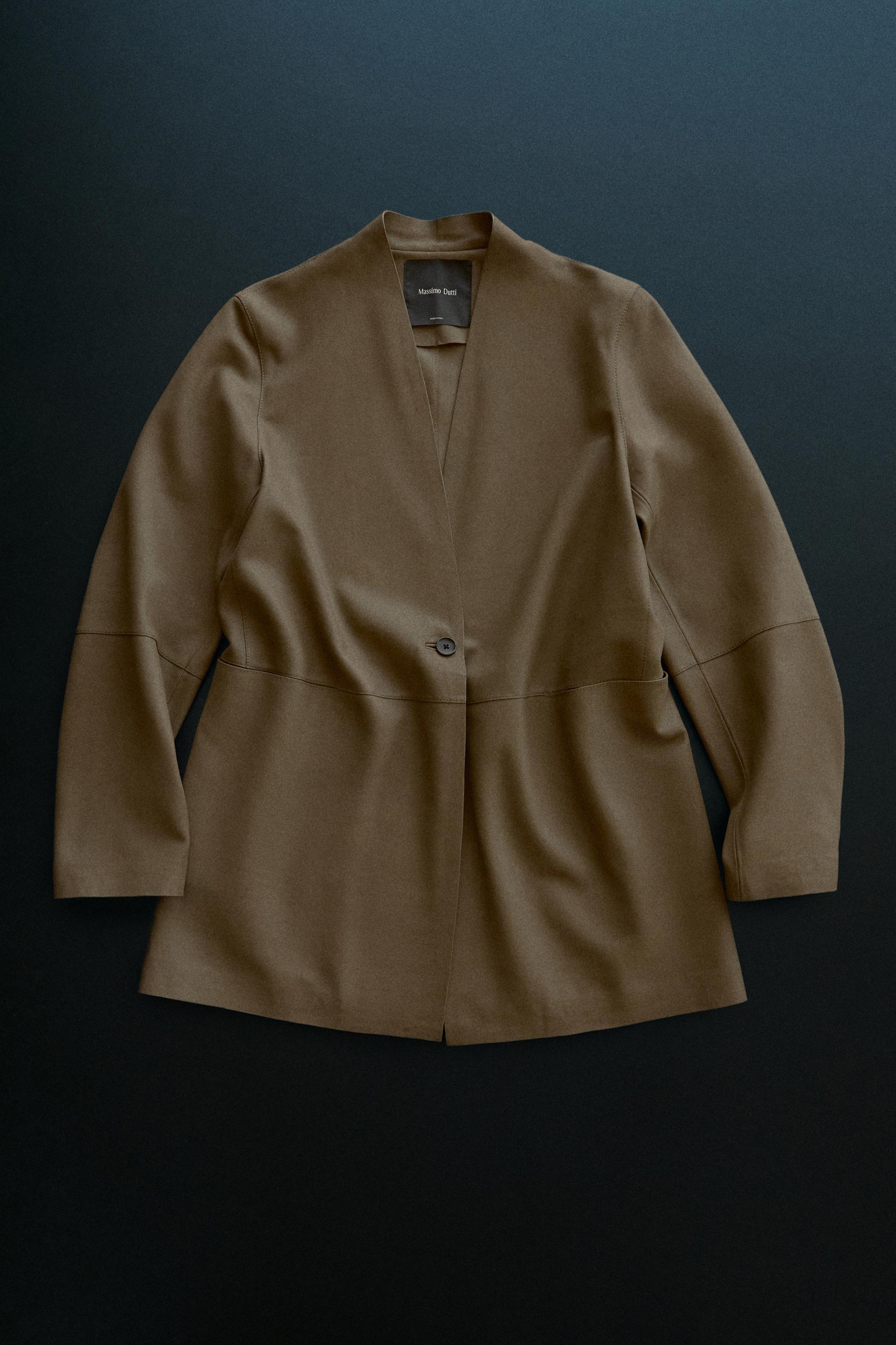 100% suede leather blazer with button detail - STUDIO — KHAKI