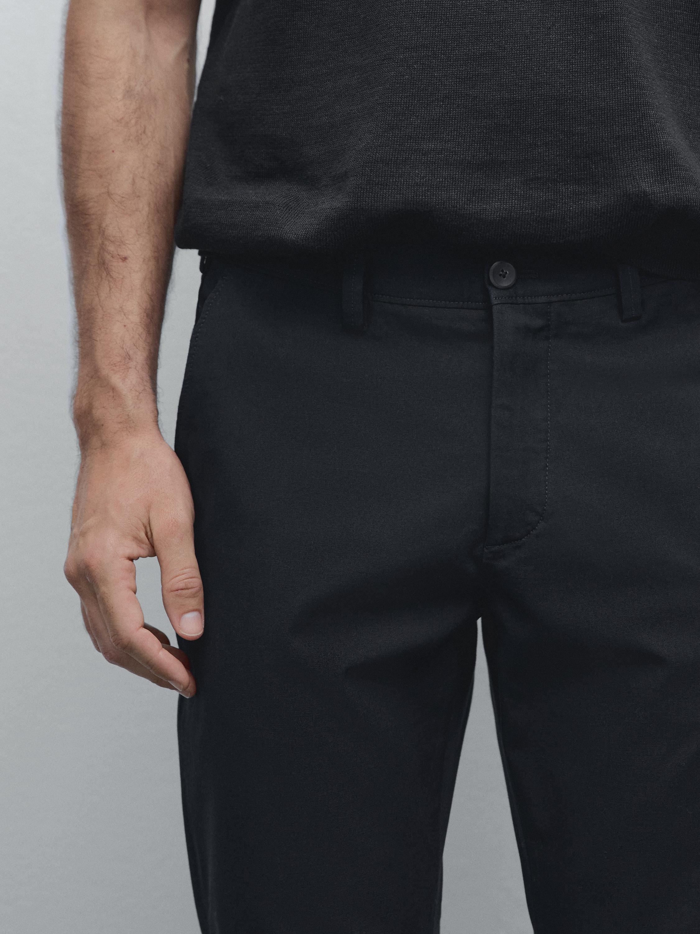 Cotton blend slim fit canvas trousers