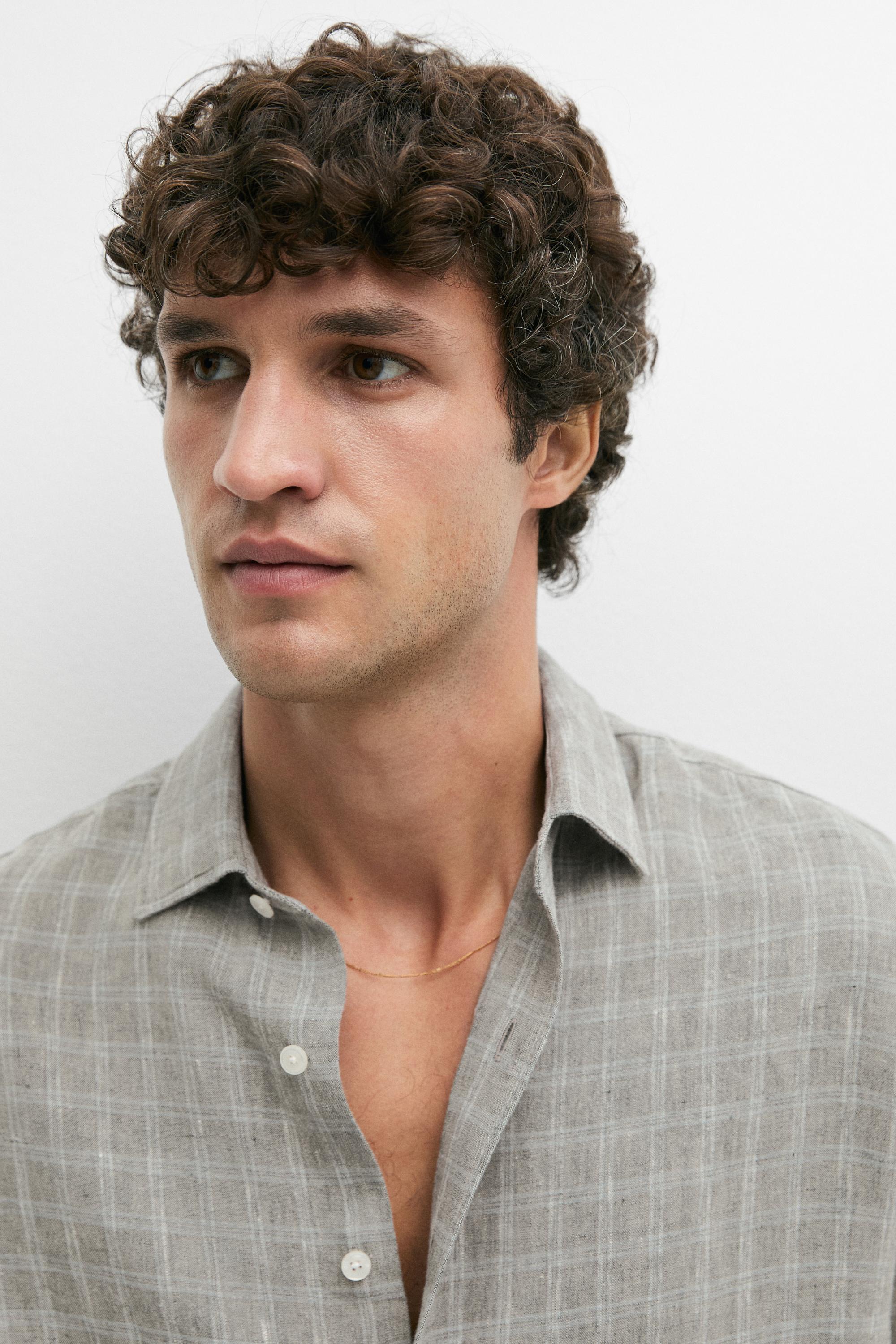 100% linen check shirt — GREY