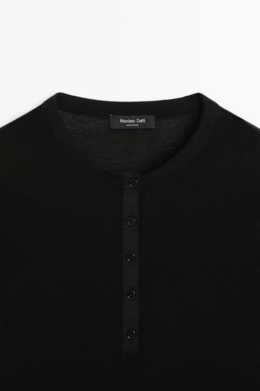 Buttoned henley T-shirt — BLACK 9