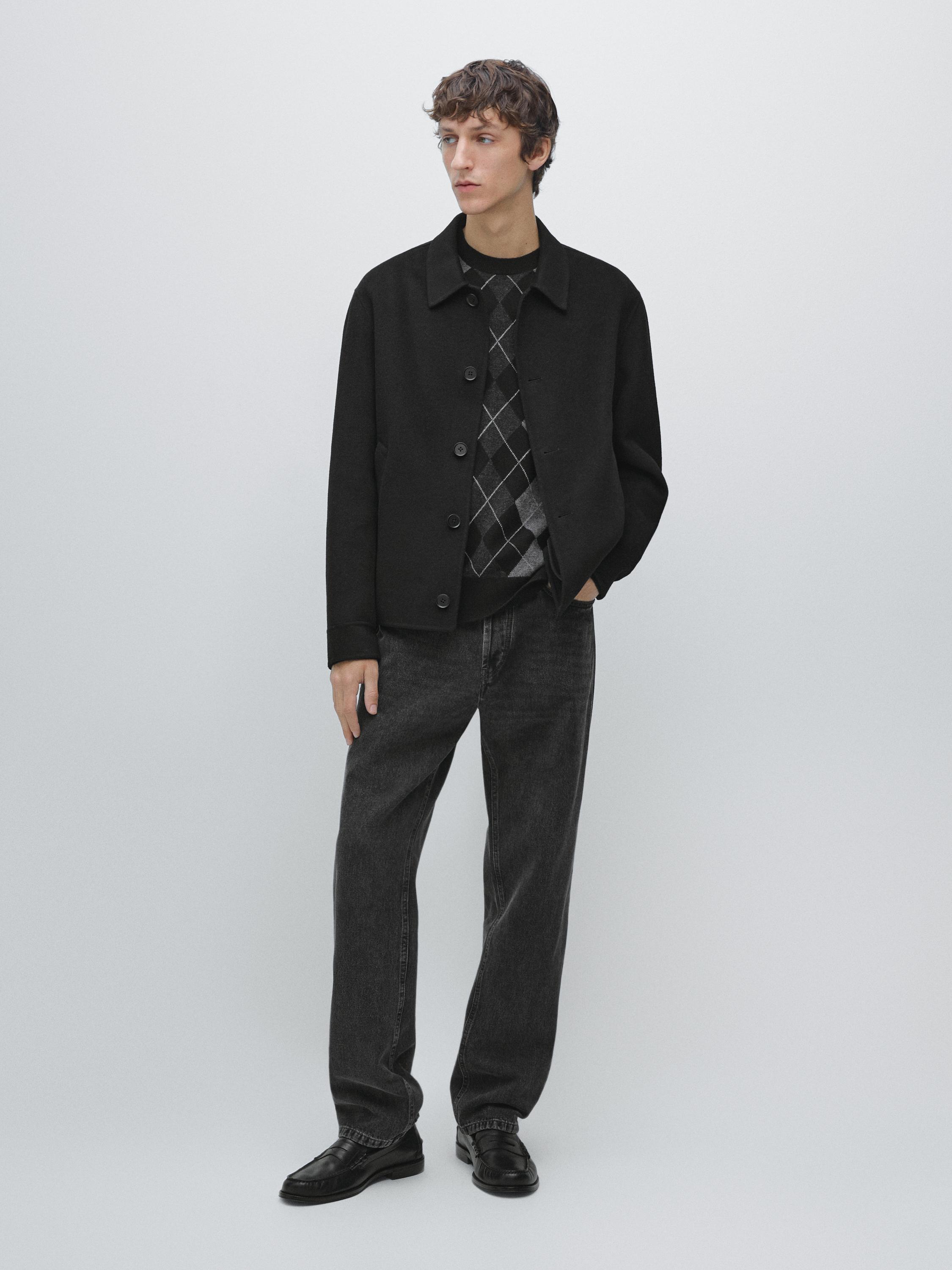 Short wool blend overshirt — BLACK