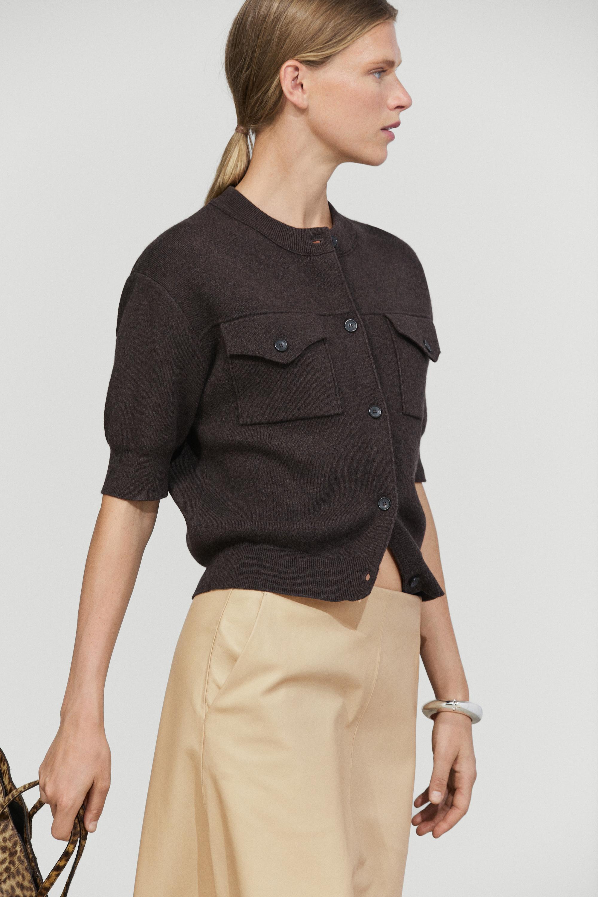 Short sleeve knit cardigan with pockets - thumbnail 5