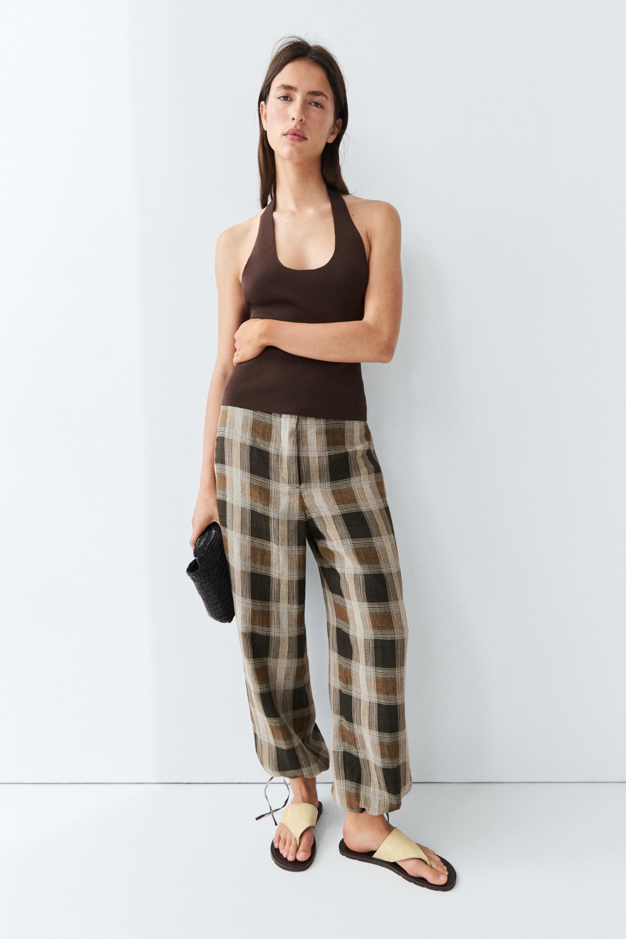 Check print sarouel trousers — BLACK