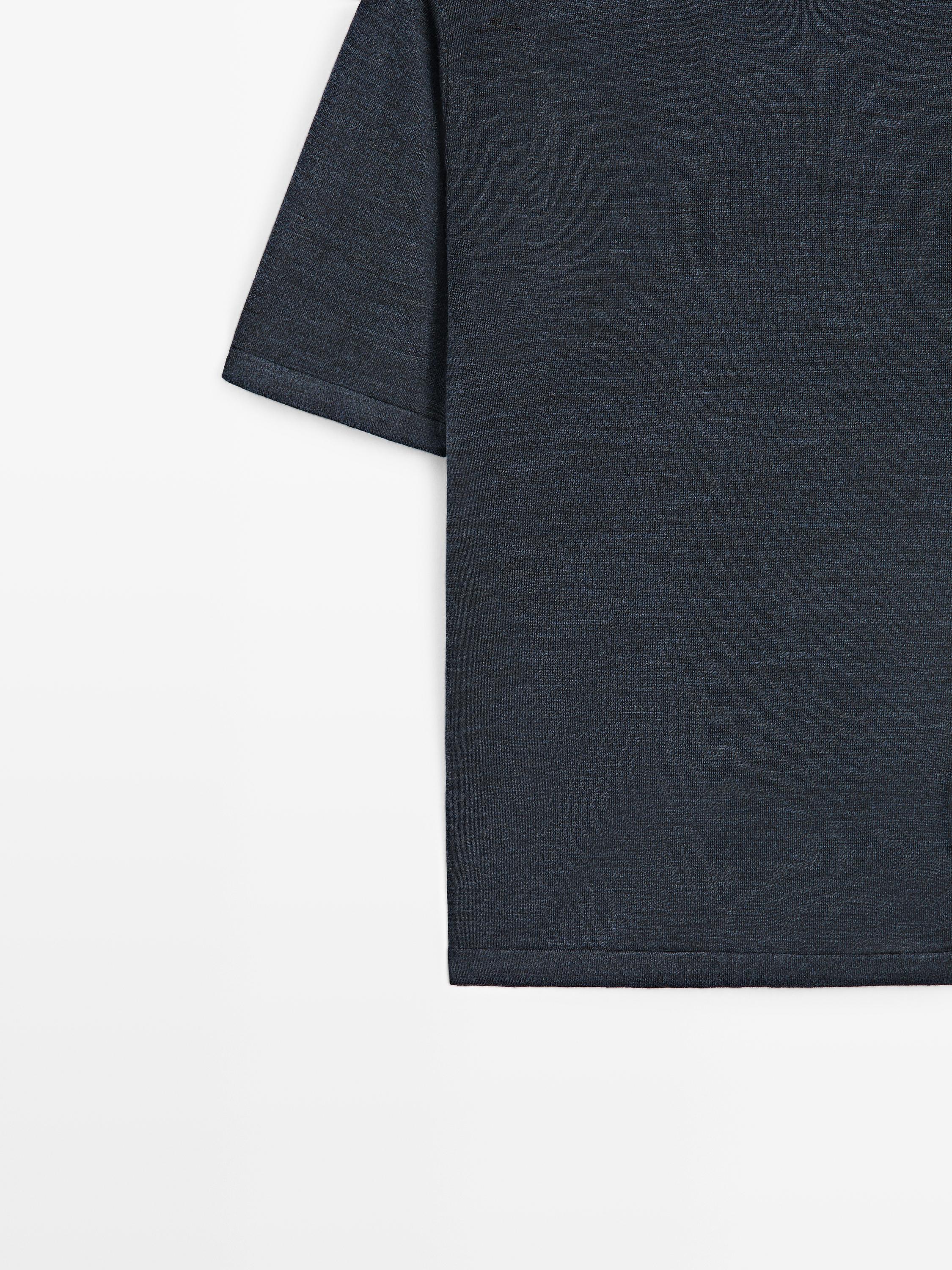 Wool-blend short-sleeve knit sweater — DARK NAVY