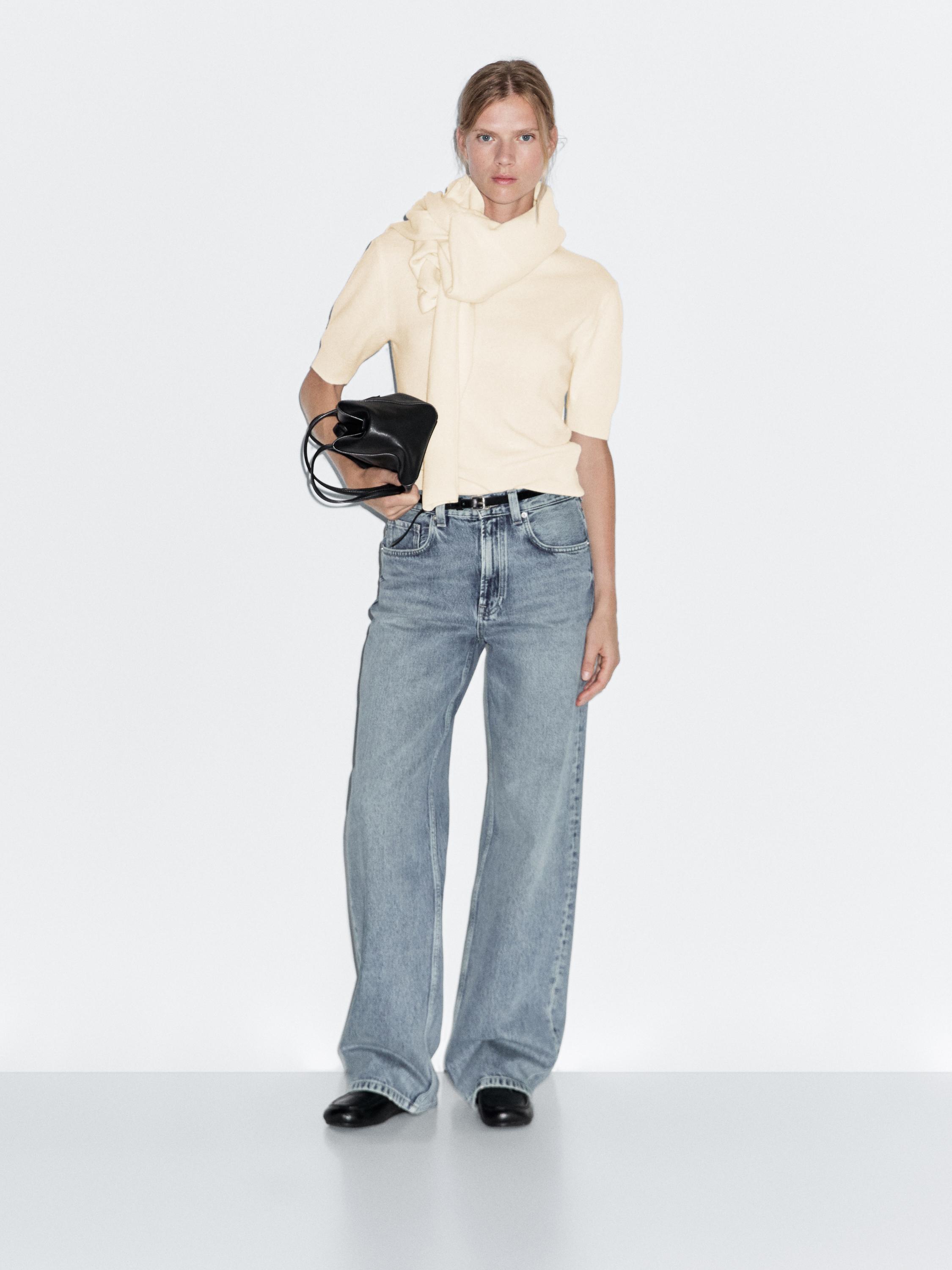 Short sleeve wool blend sweater