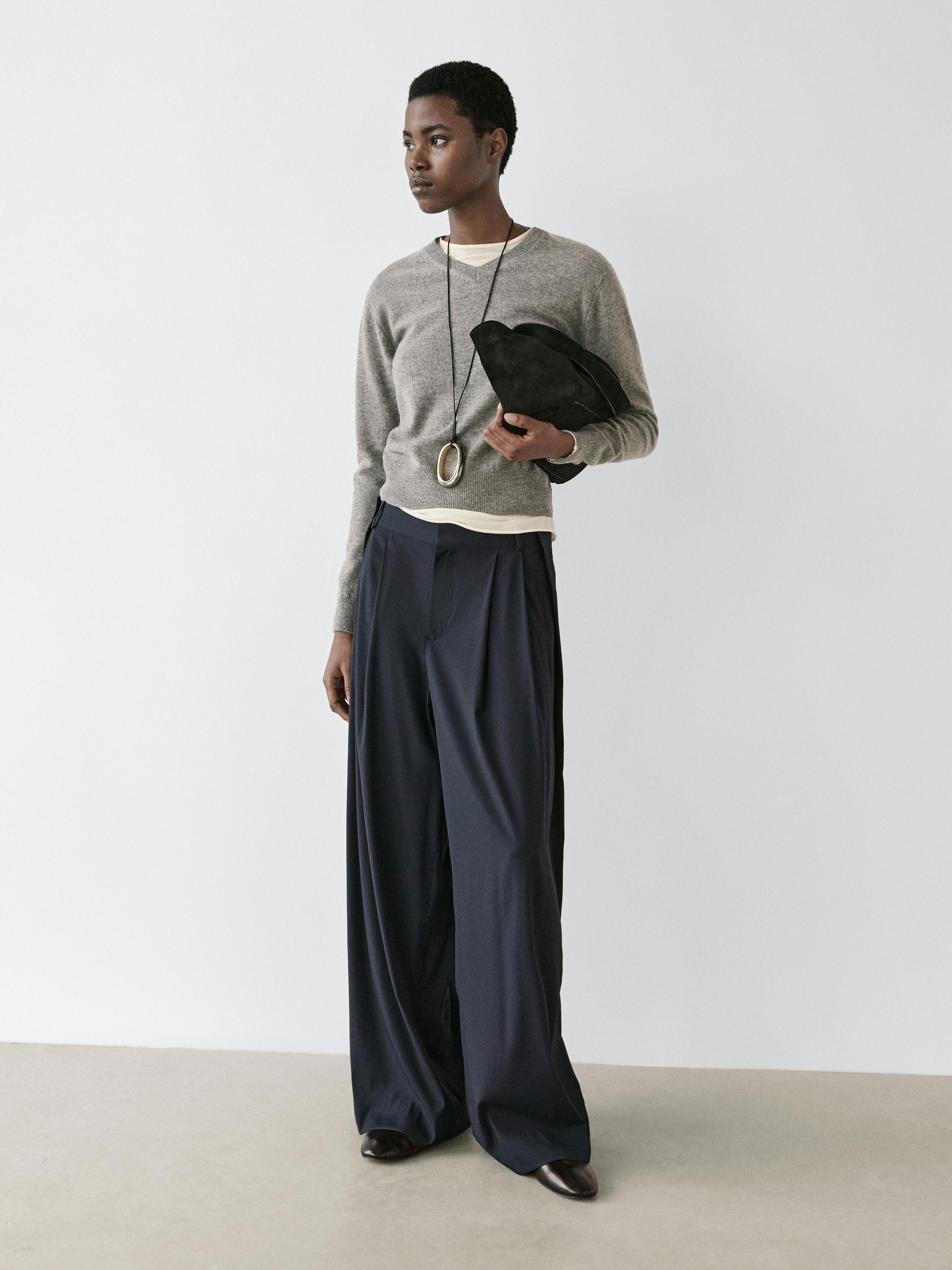 Pleated wool blend trousers — NAVY BLUE