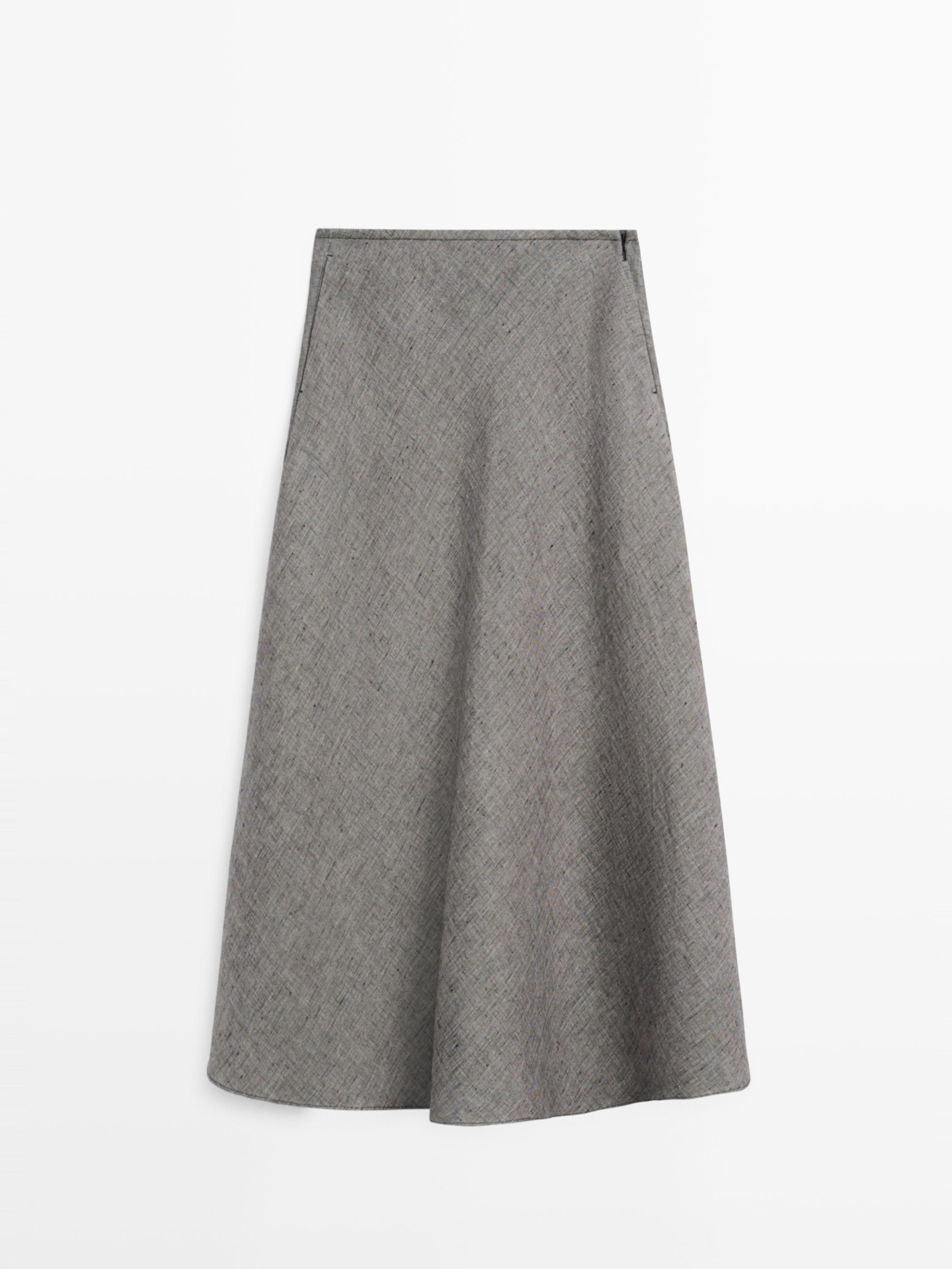 Linen flared midi skirt — BLACK