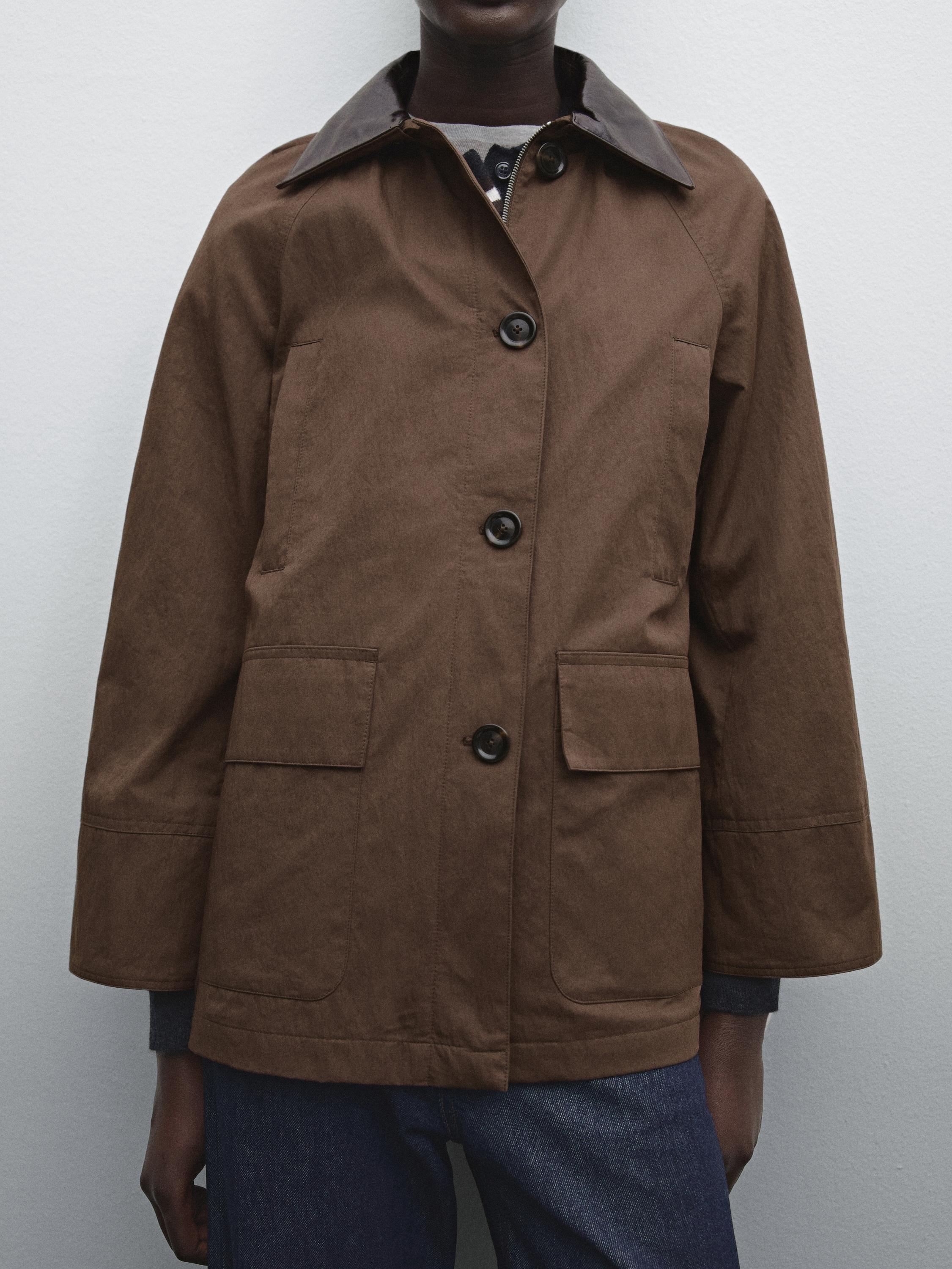 Cotton blend parka with detachable leather detail