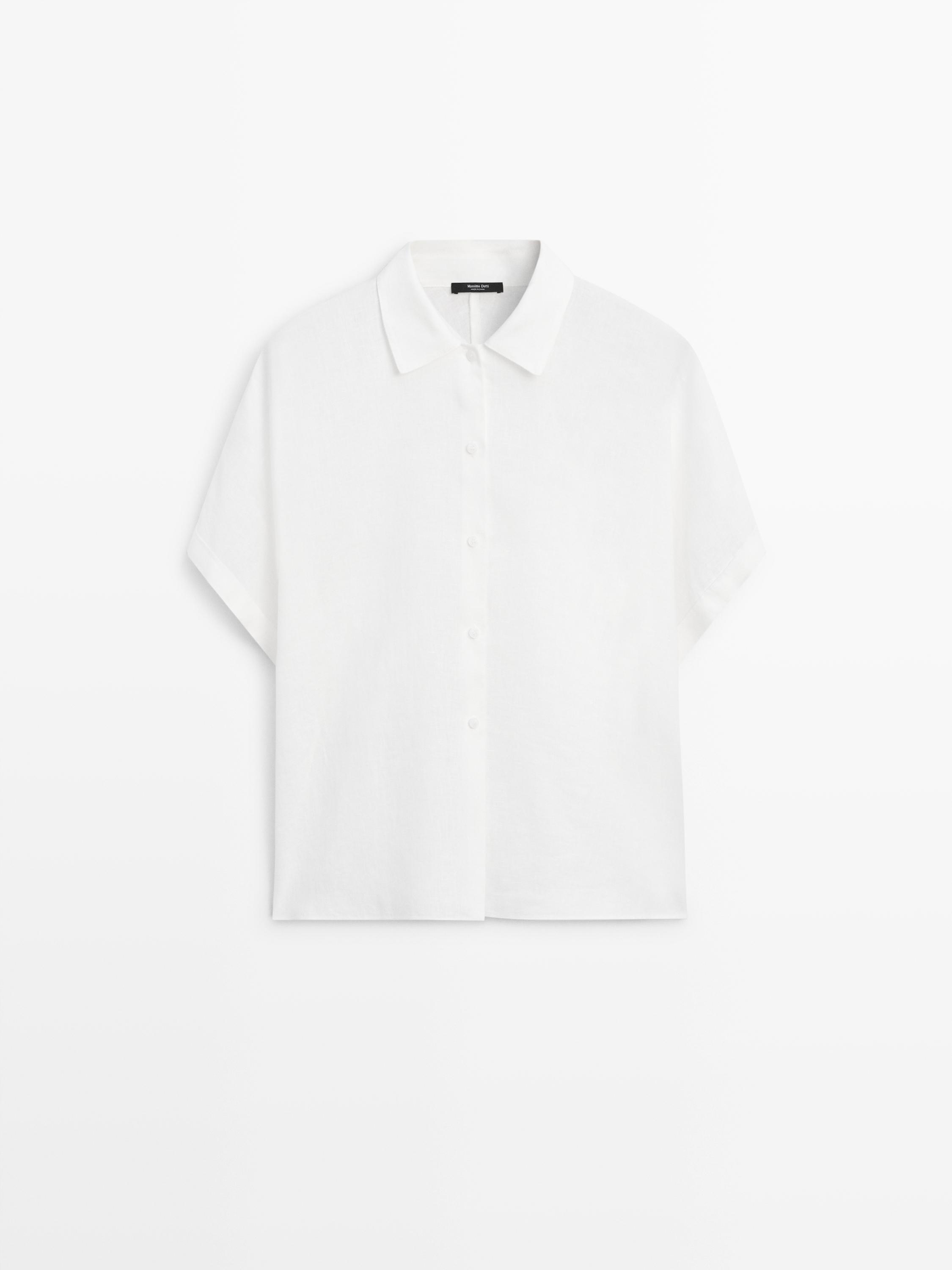 100% linen short sleeve shirt — WHITE