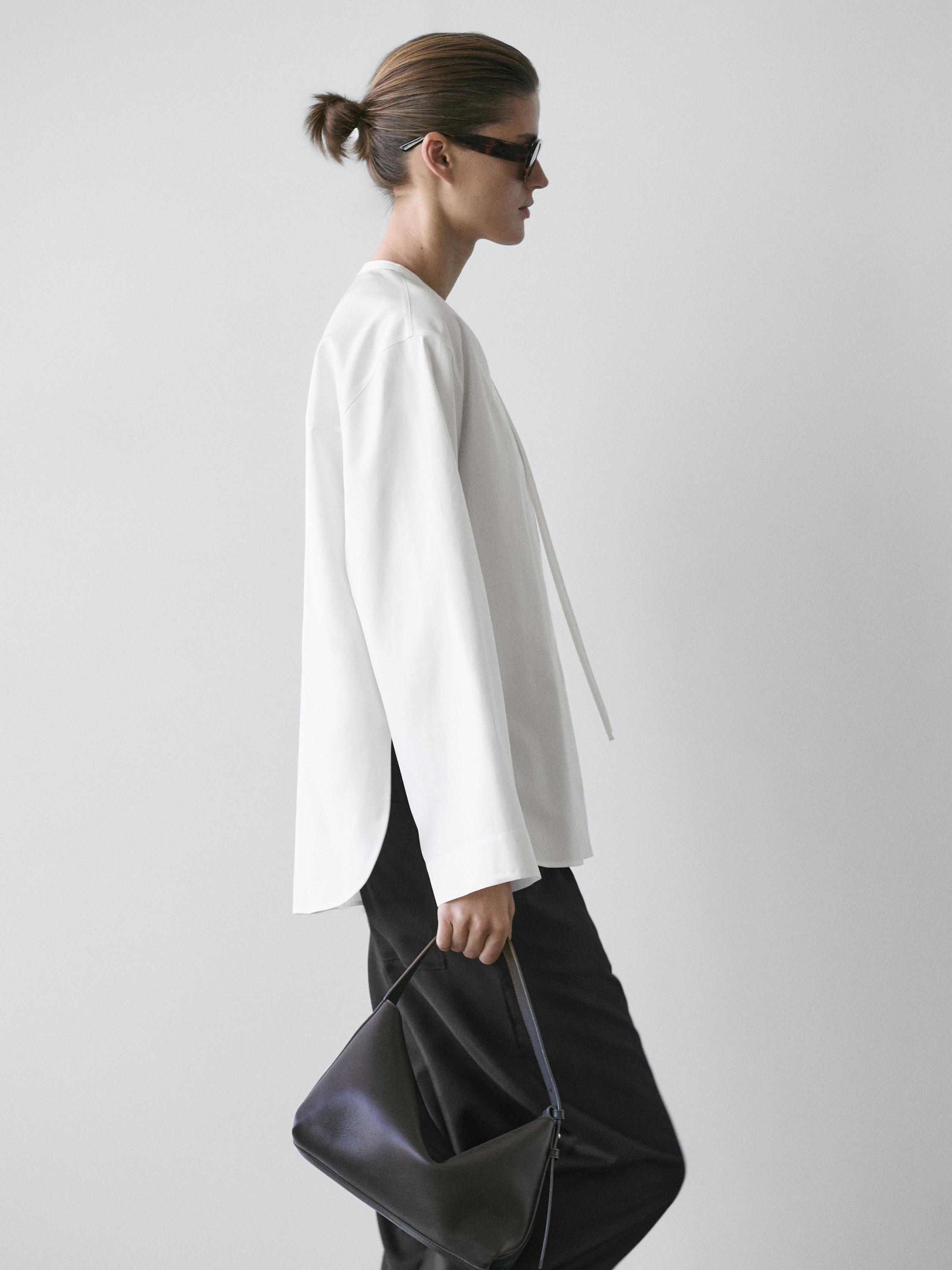 Wool sarouel trousers with tie detail — BLACK