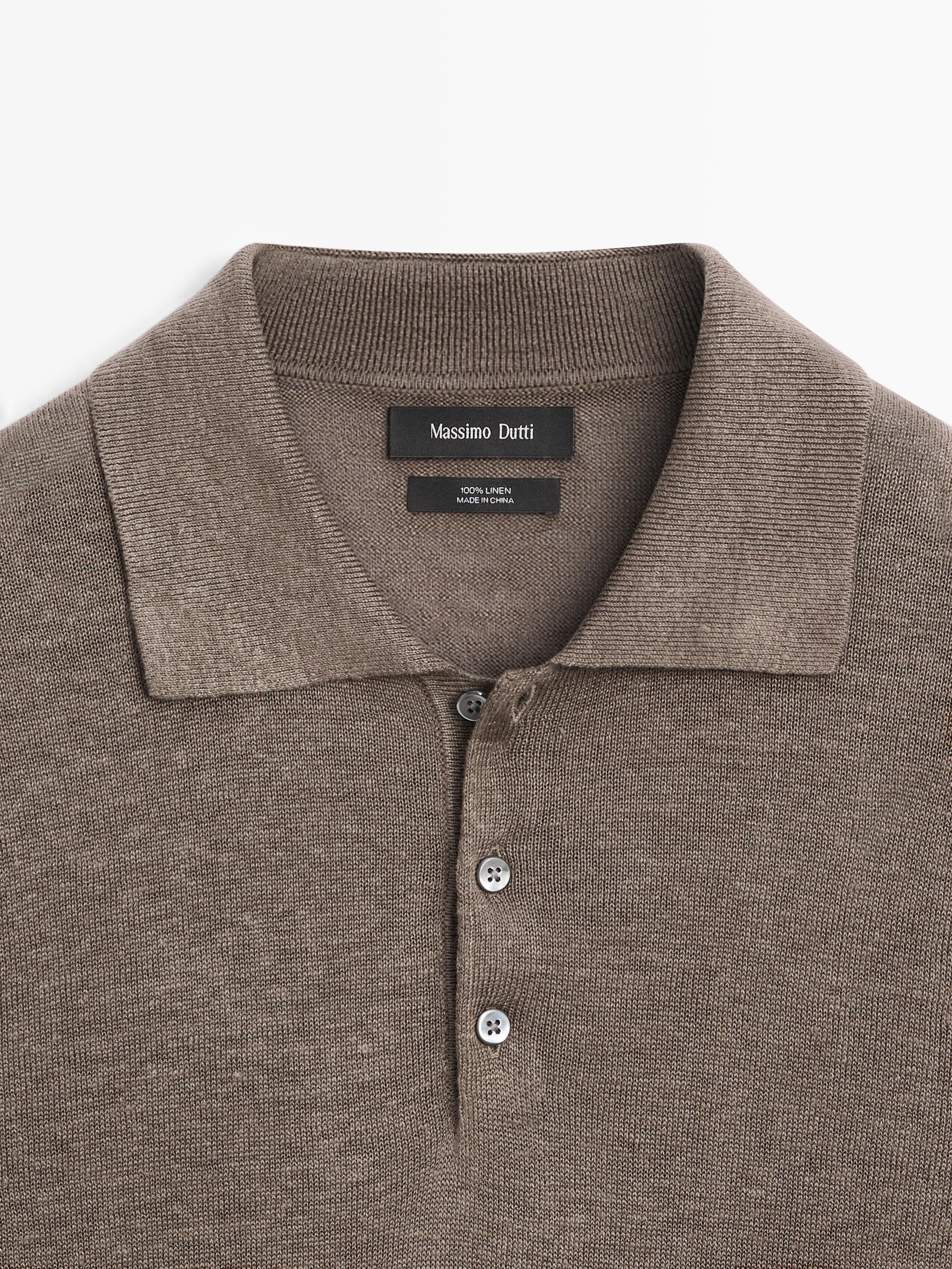 Linen knit polo sweater — MOCHA