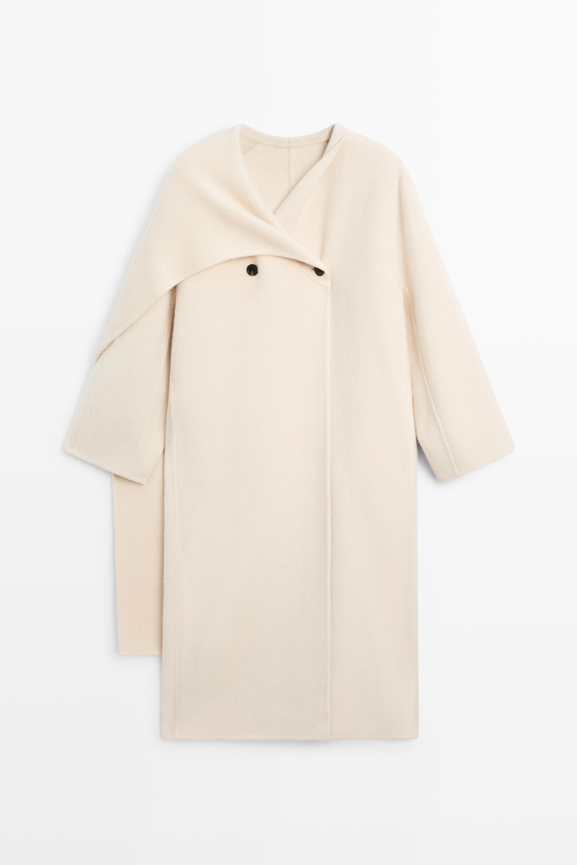 100% wool long coat with scarf