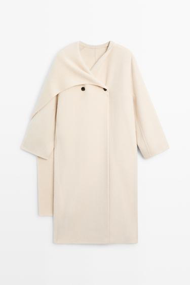 100% wool long coat with scarf — Off white 2