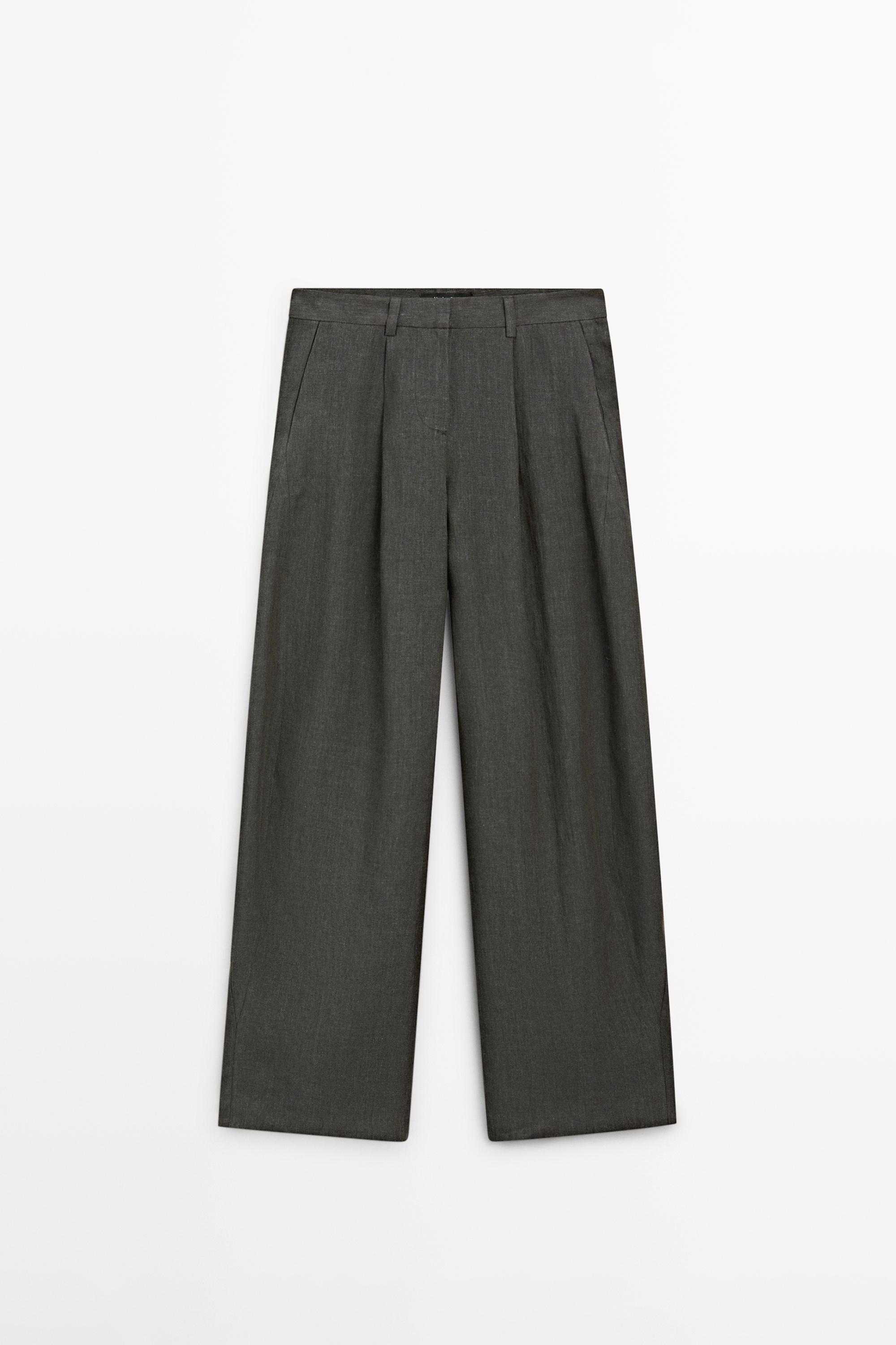 Melange trousers with linen side piece — BLUISH GREEN