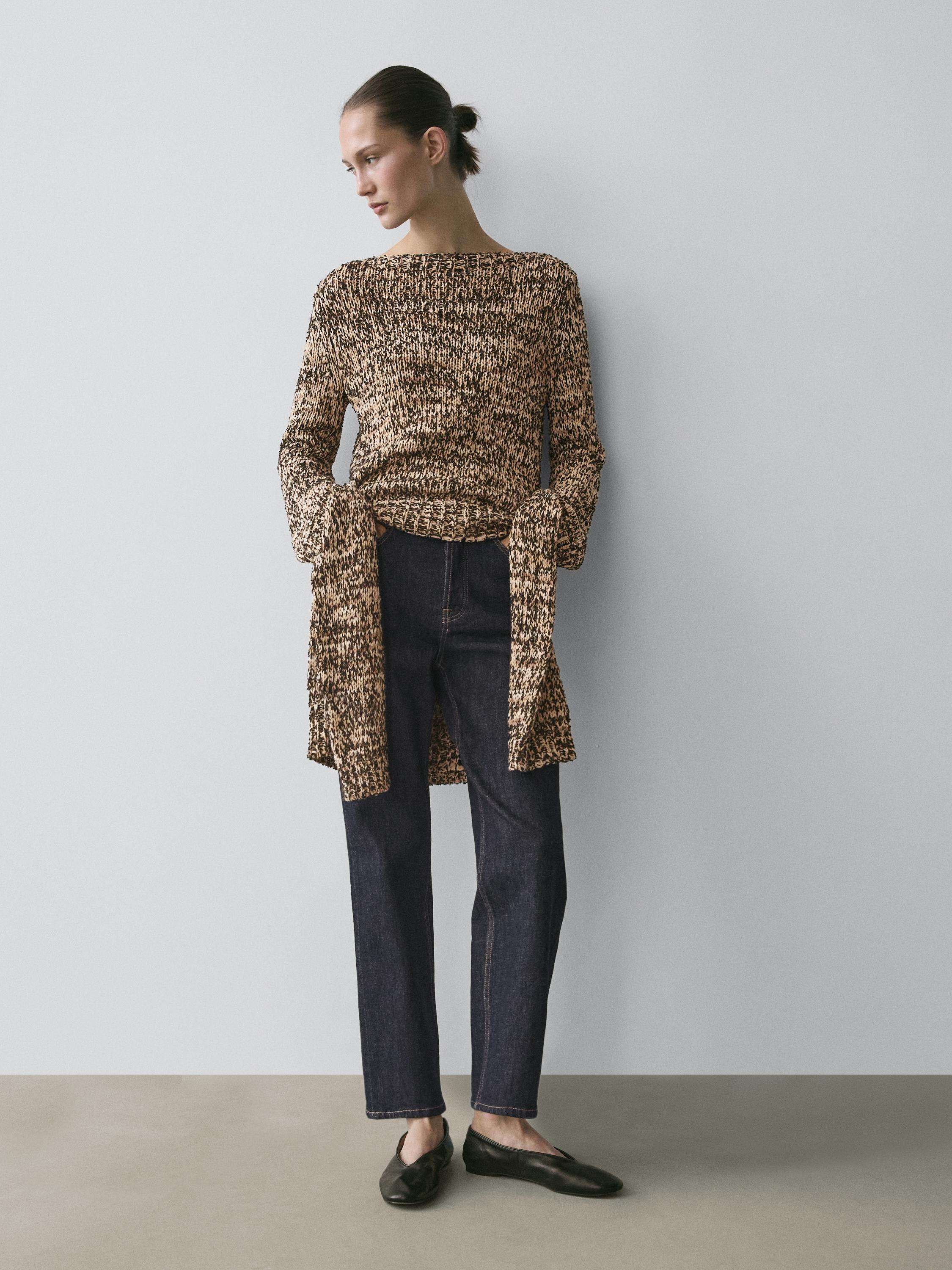 Mouliné cotton blend knit sweater — CAMEL