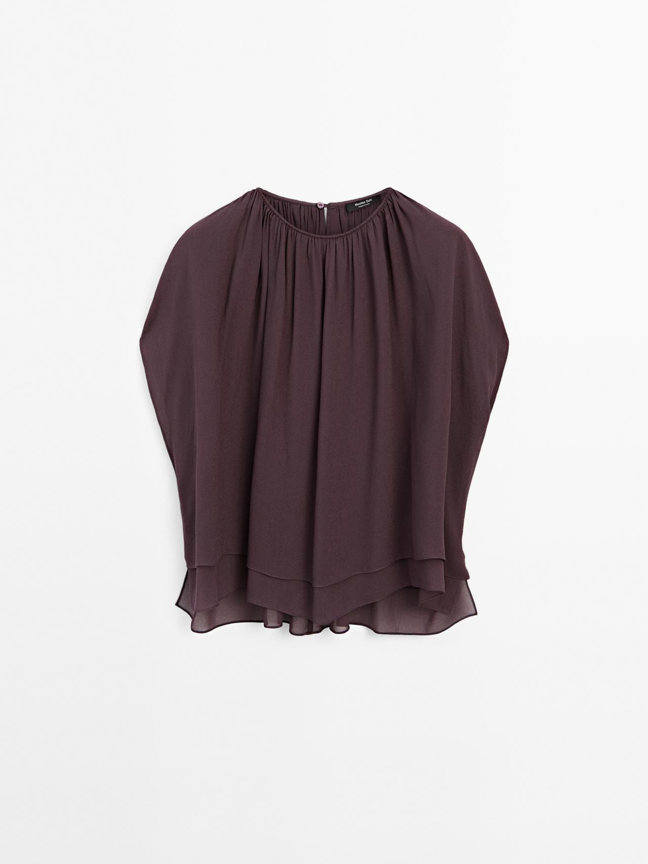 Massimo Dutti - Dame - Kort Kappe Med Dobbelt Lag - Lilla - M-L