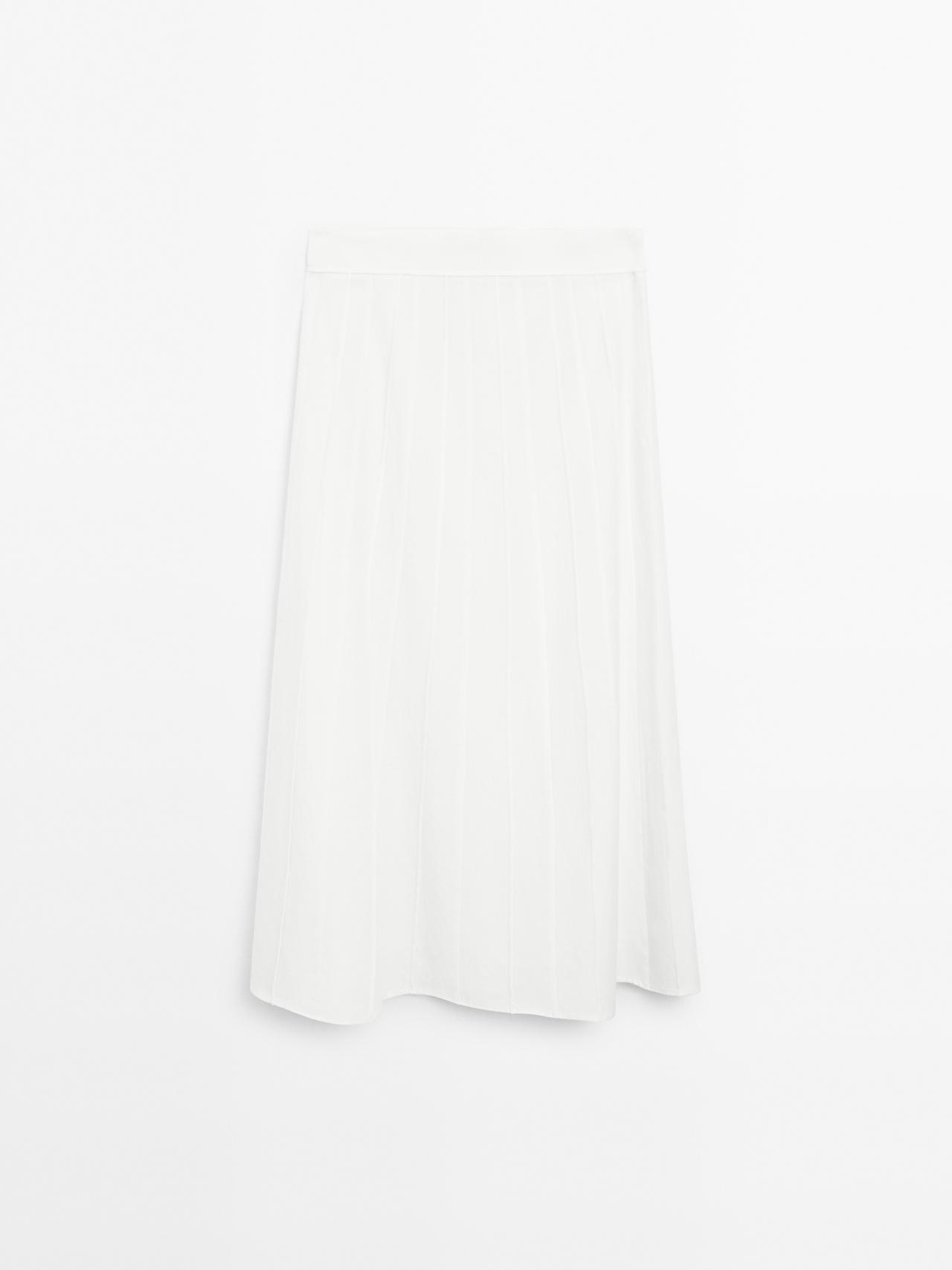 Massimo Dutti - Dame - Midinederdel Med Sømdetaljer Og Trekanter - Hvid - 34