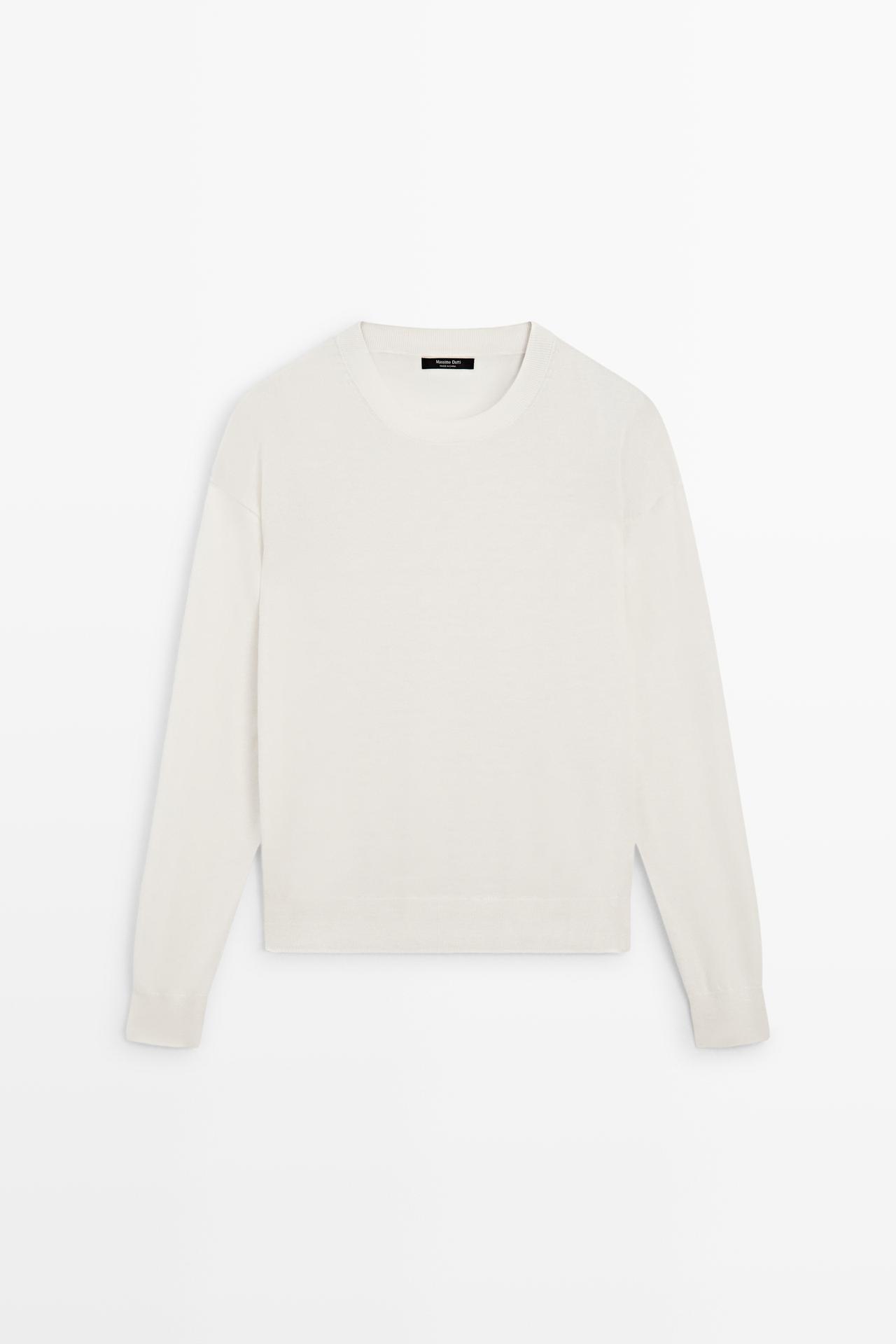 Fine knit round neck sweater — CREAM