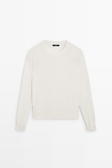 Fine knit round neck sweater — CREAM 2