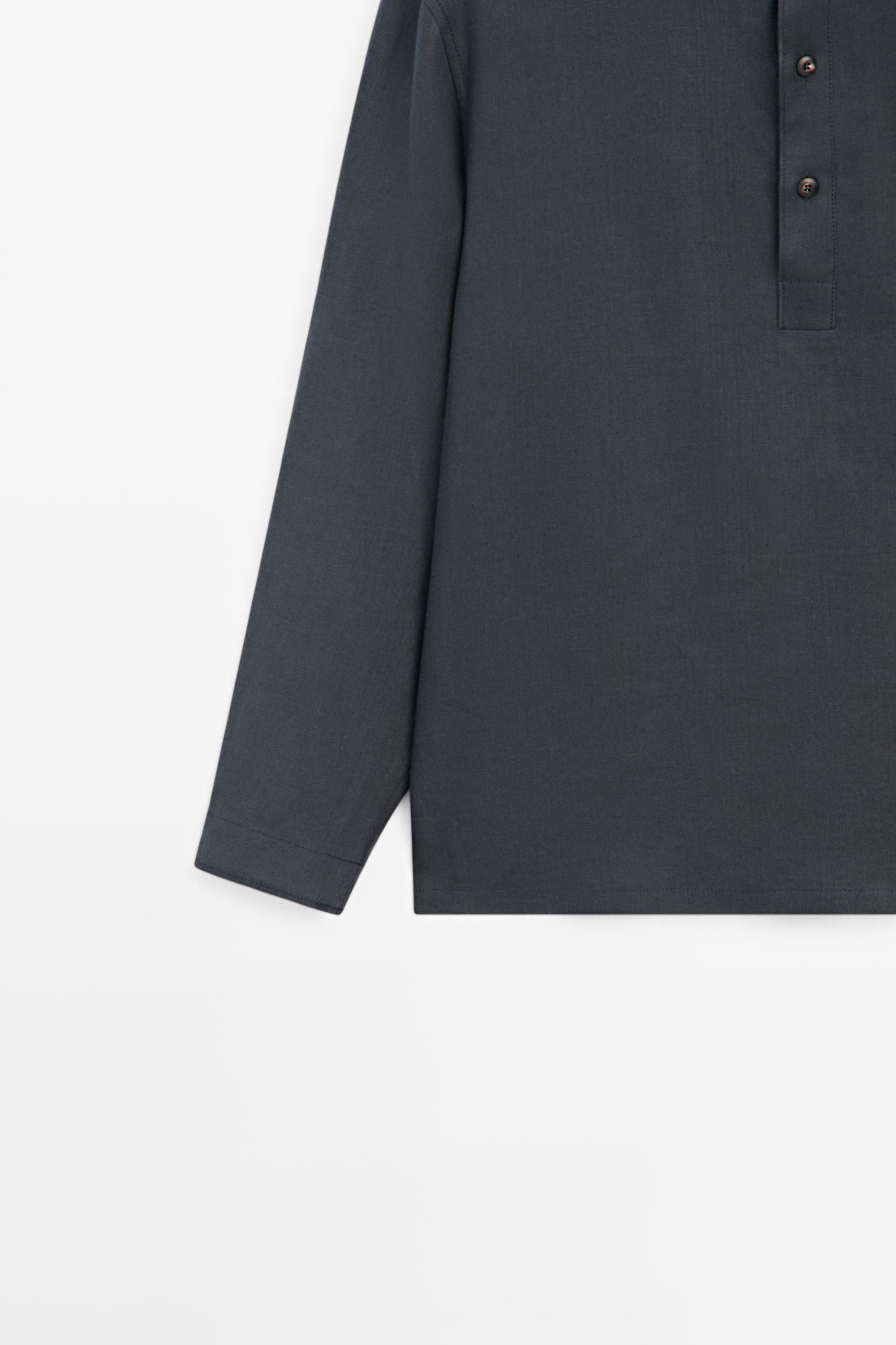 Linen button-up shirt with stand collar - LIMITED EDITION — NAVY BLUE