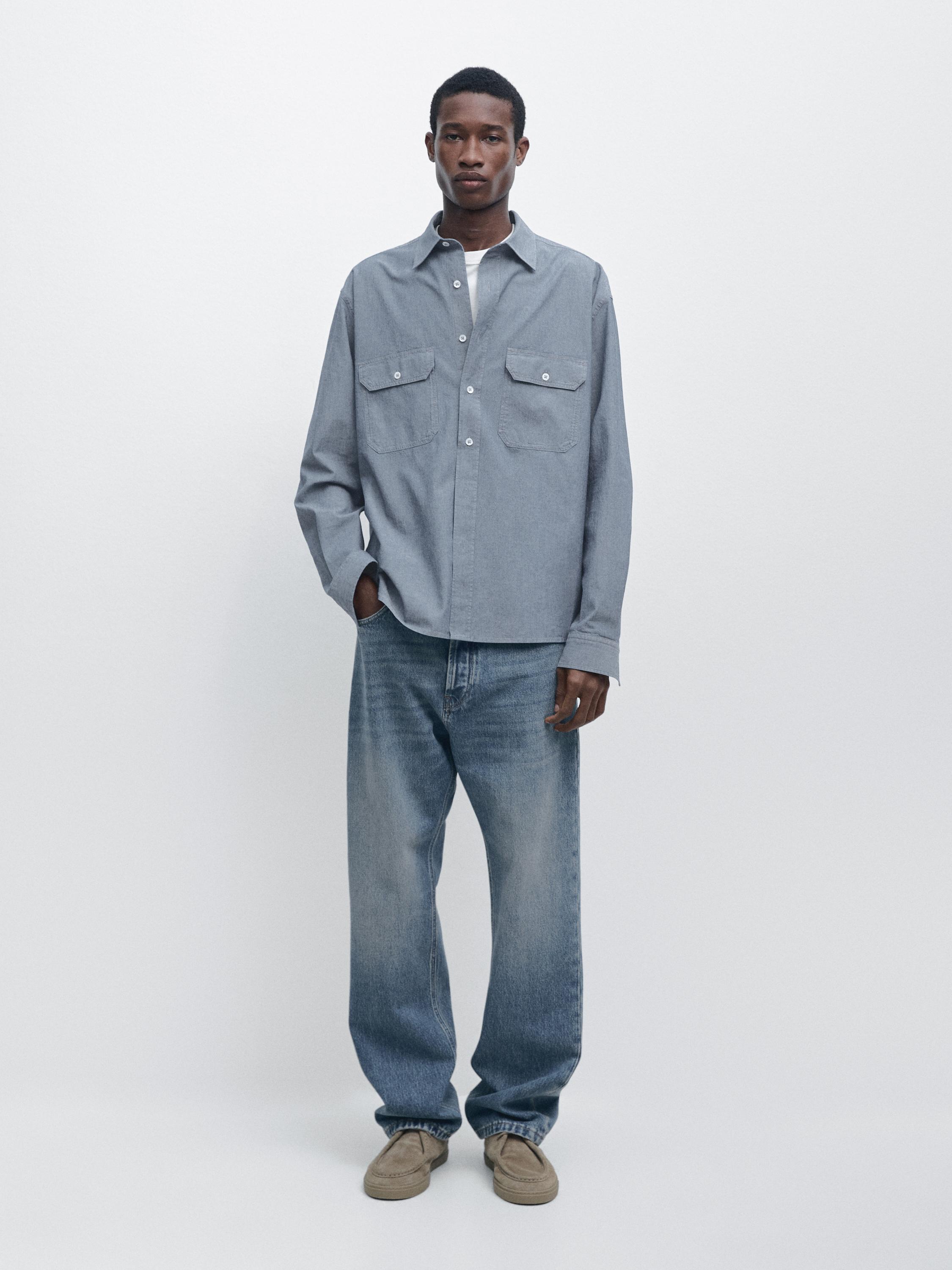 Regular fit chambray shirt with pocket details