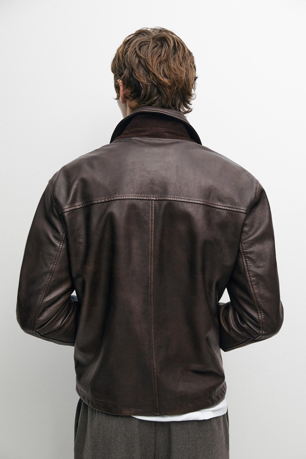 Nappa leather jacket with toggle details — BROWN