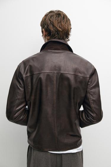 Nappa leather jacket with toggle details — BROWN 5