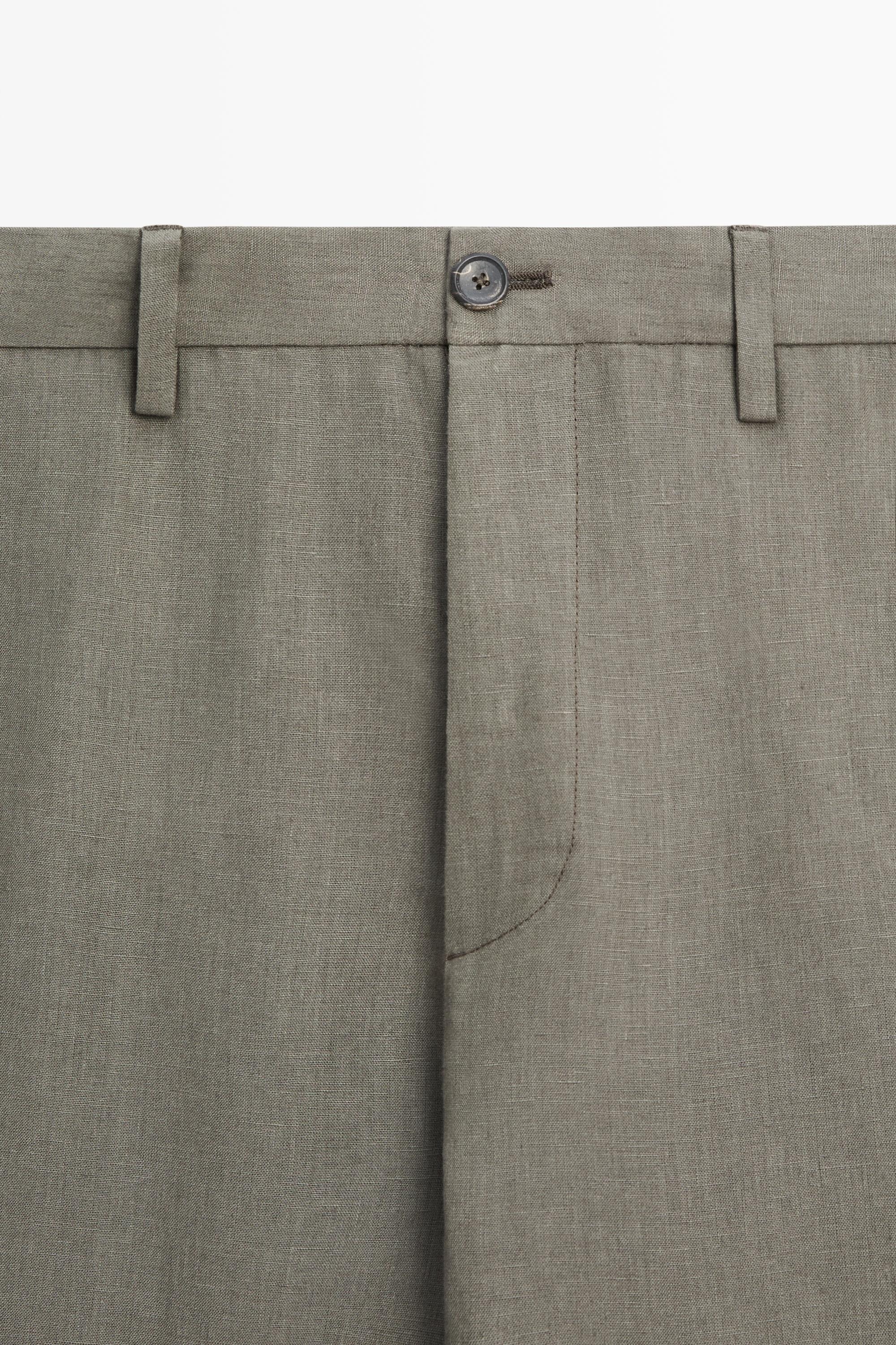 100% linen straight-leg trousers — GREEN