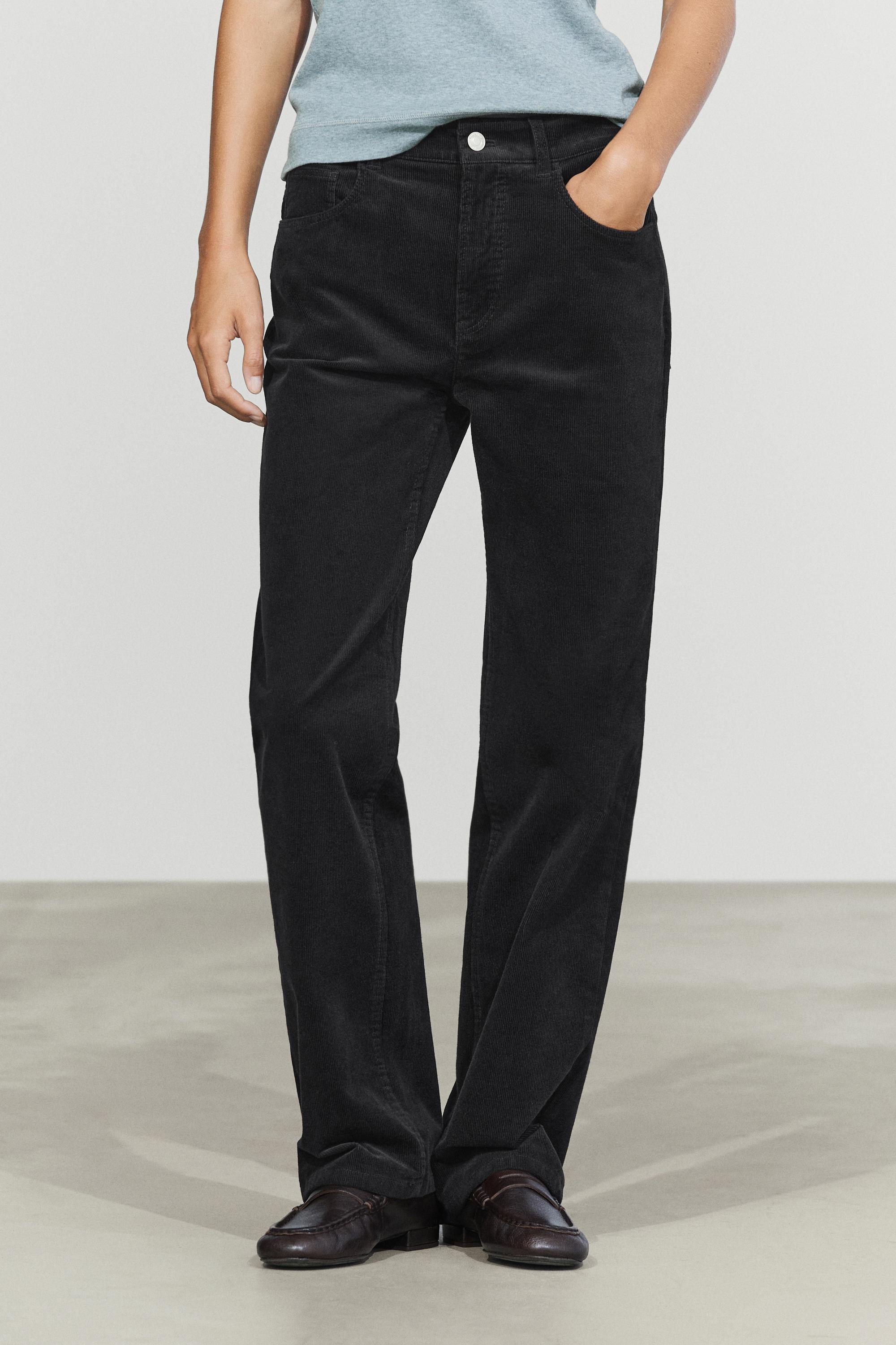 Mid-waist slim straight needlecord pants