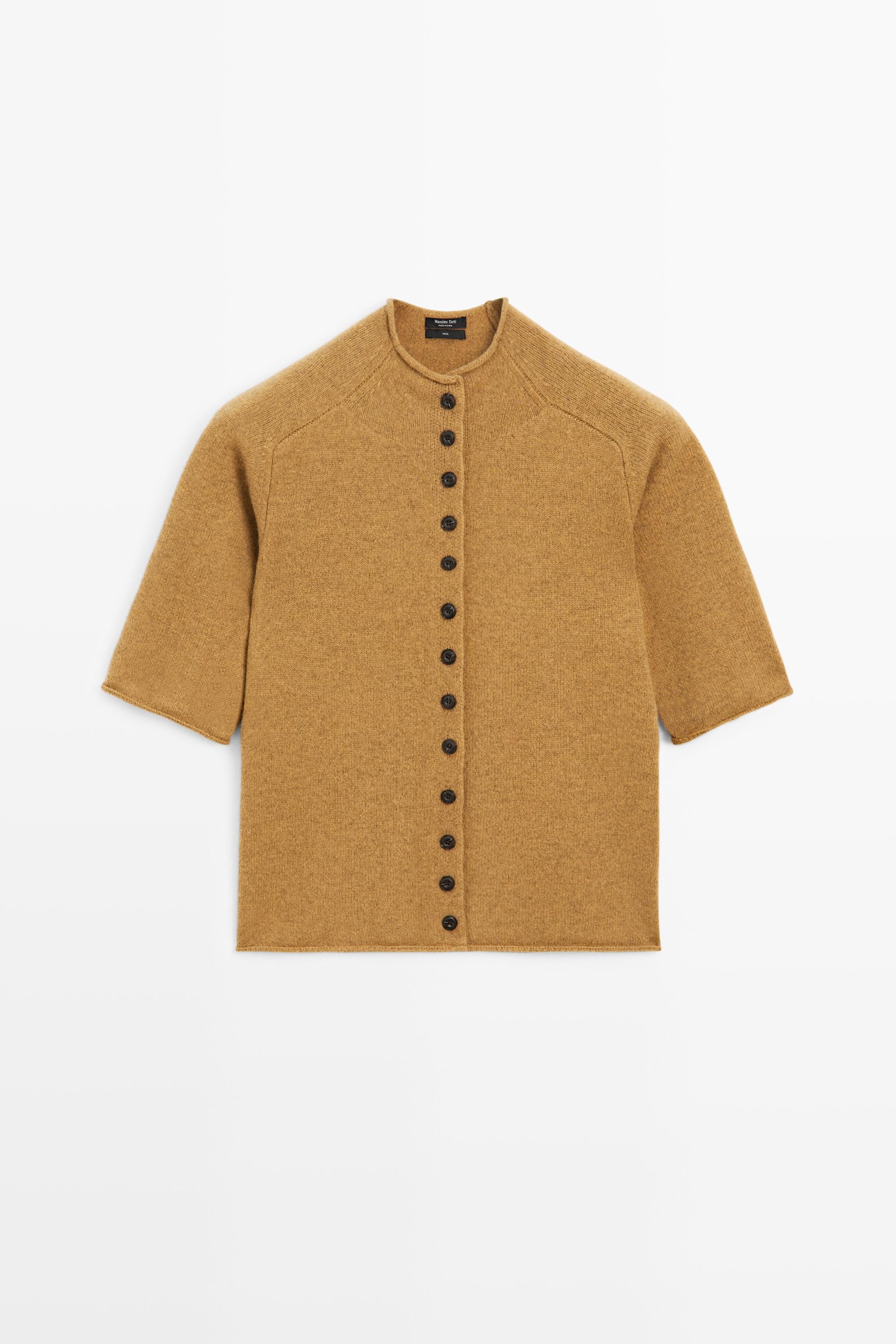 100% wool funnel neck knit cardigan