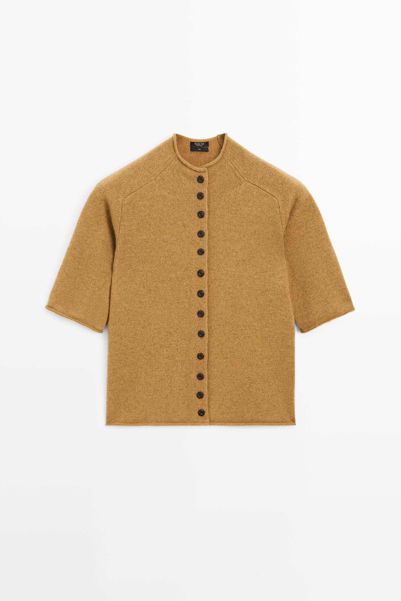 100% wool funnel neck knit cardigan — OIL