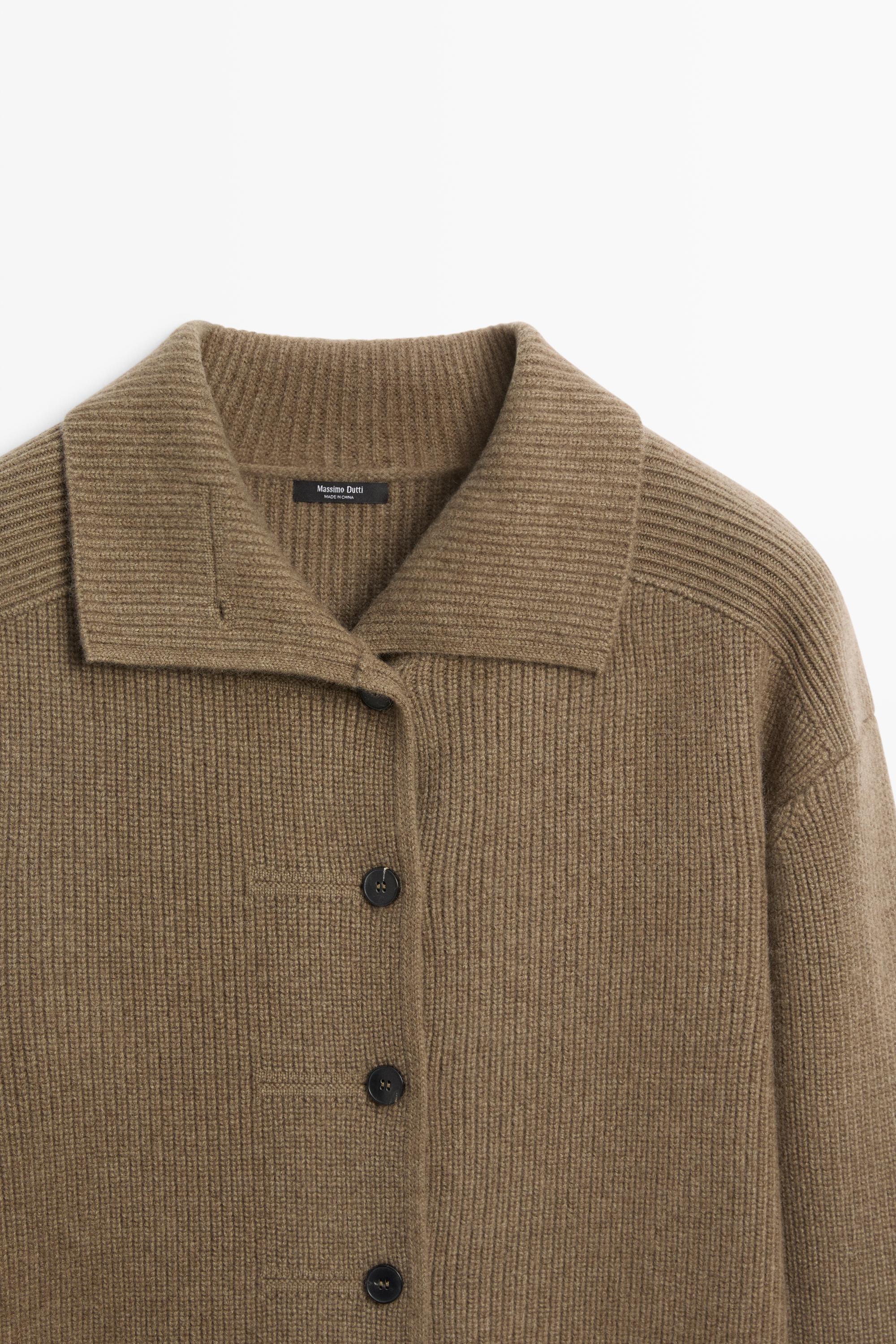 100% cashmere cross-over knit cardigan — KHAKI