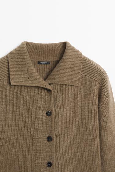 100% cashmere cross-over knit cardigan — KHAKI 4