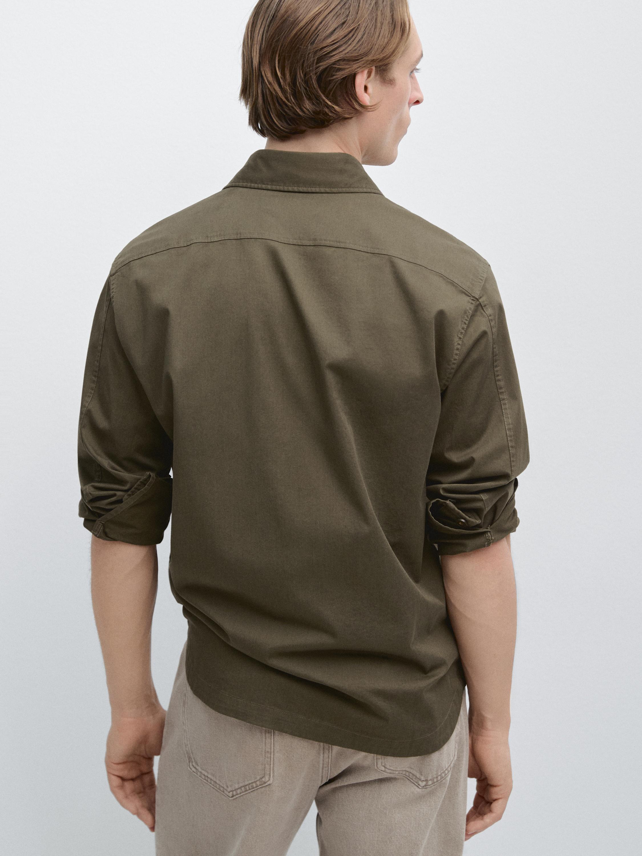 Cotton blend overshirt with pocket detail — MEDIUM KHAKI