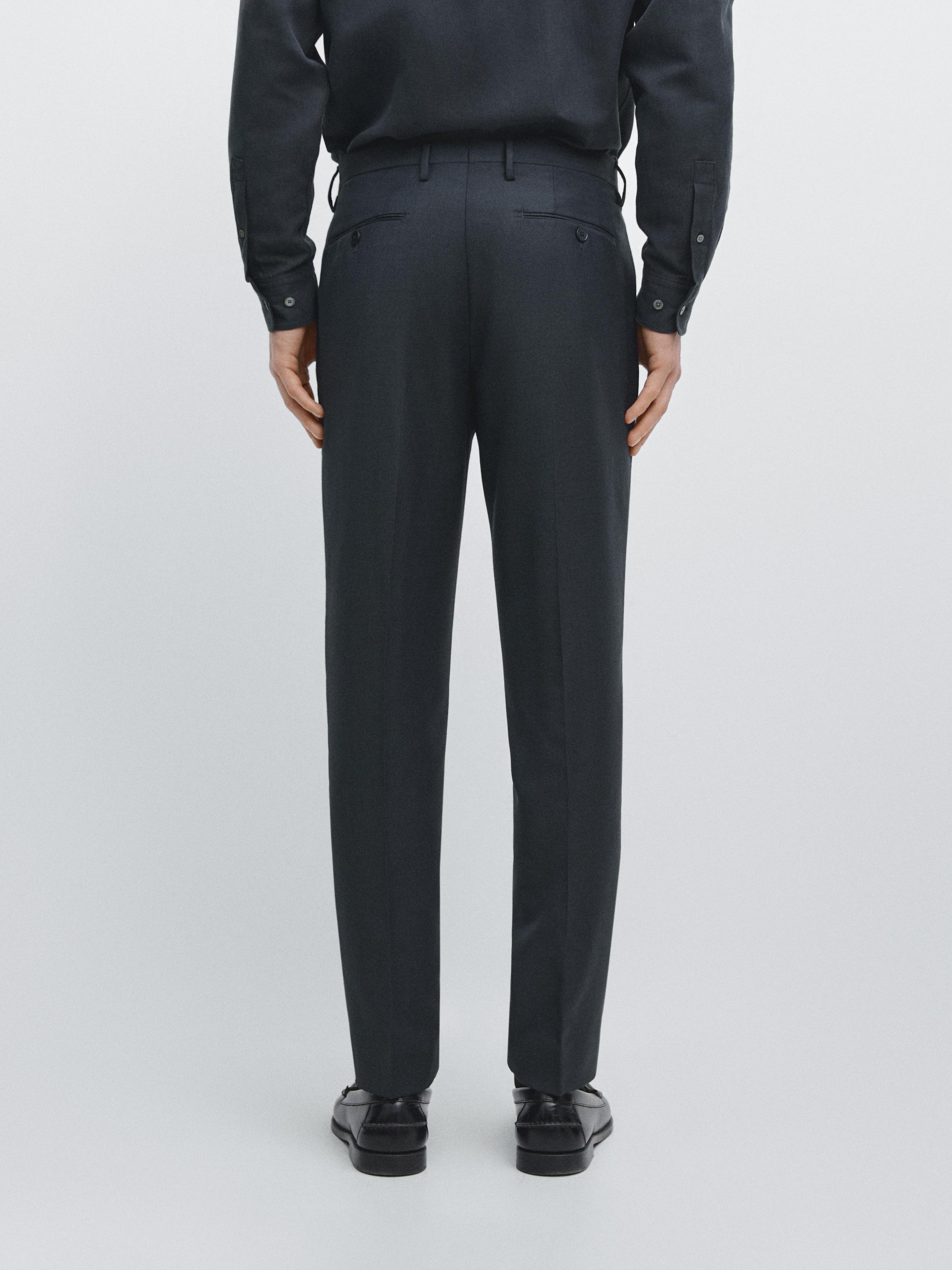 Cool wool micro-textured suit trousers — NAVY BLUE