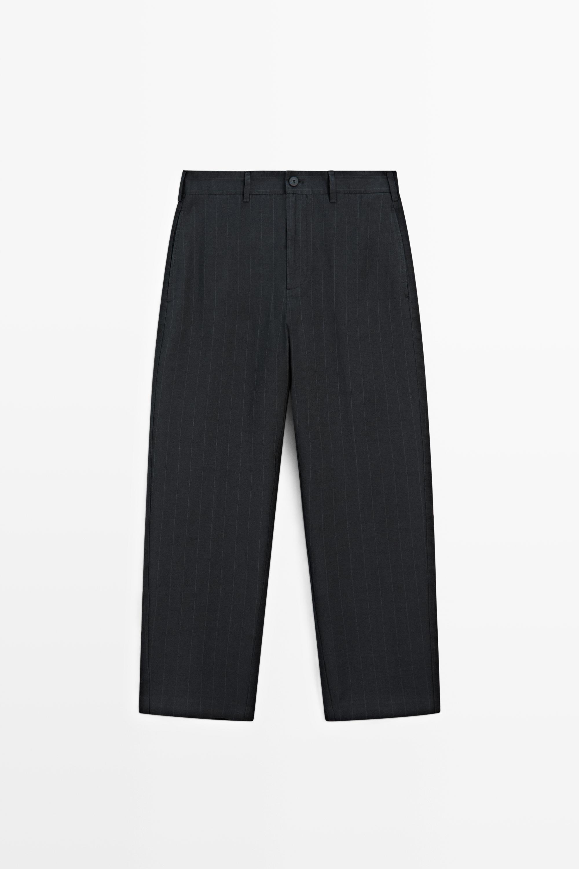 Linen trousers with a striped pattern