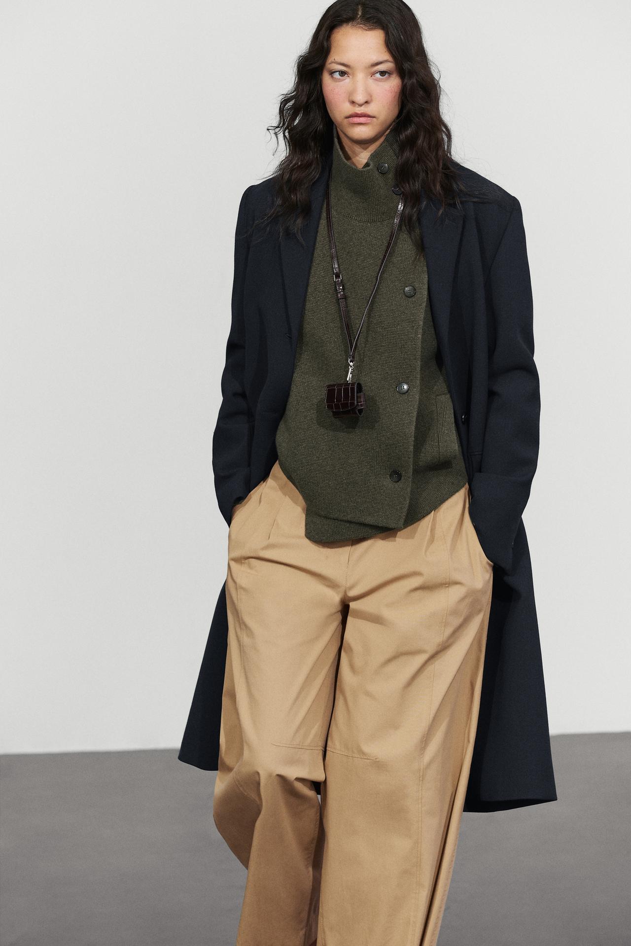 Double-breasted wool-blend knit jacket — Greyish green