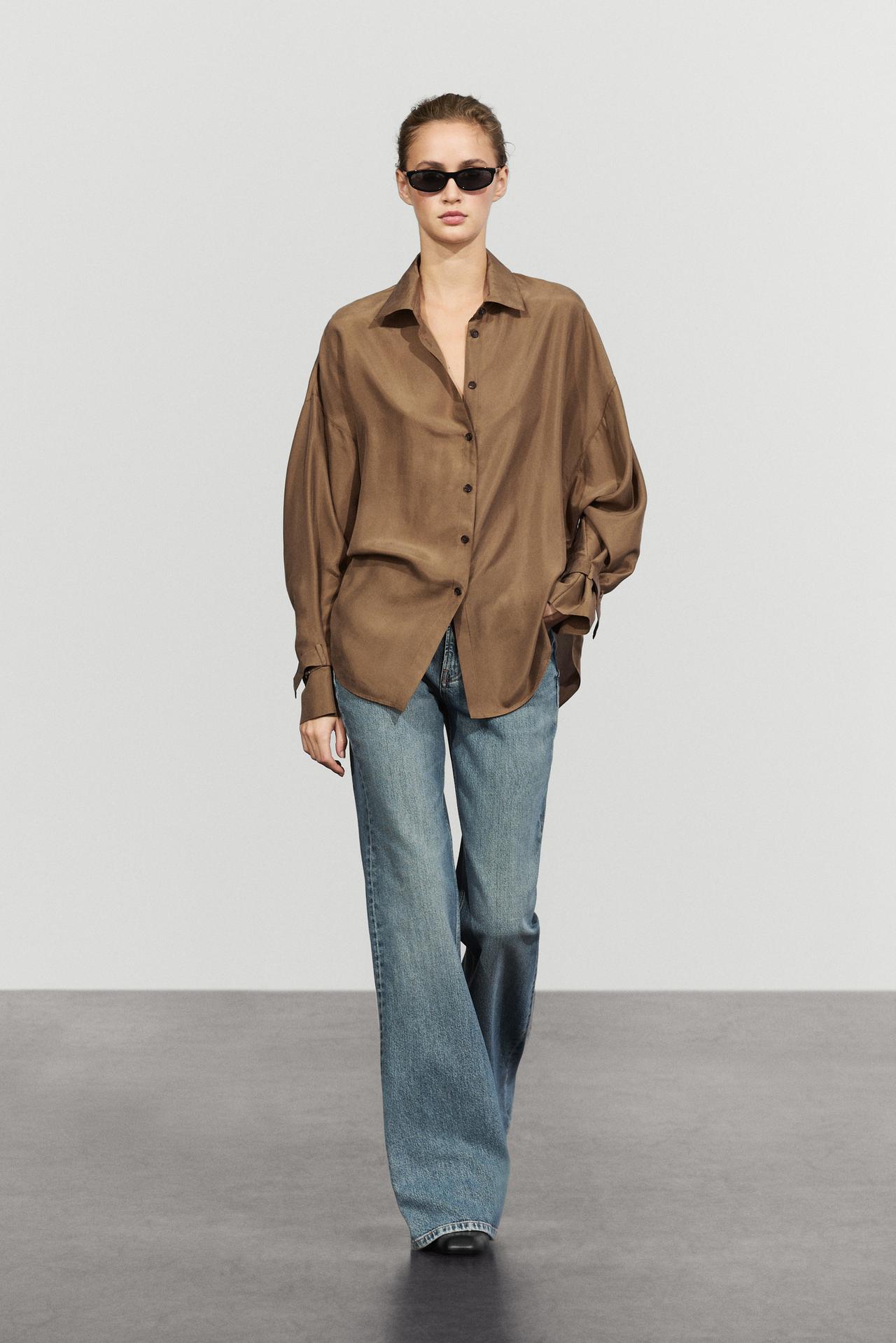 Flowing 100% silk shirt — TOFFEE