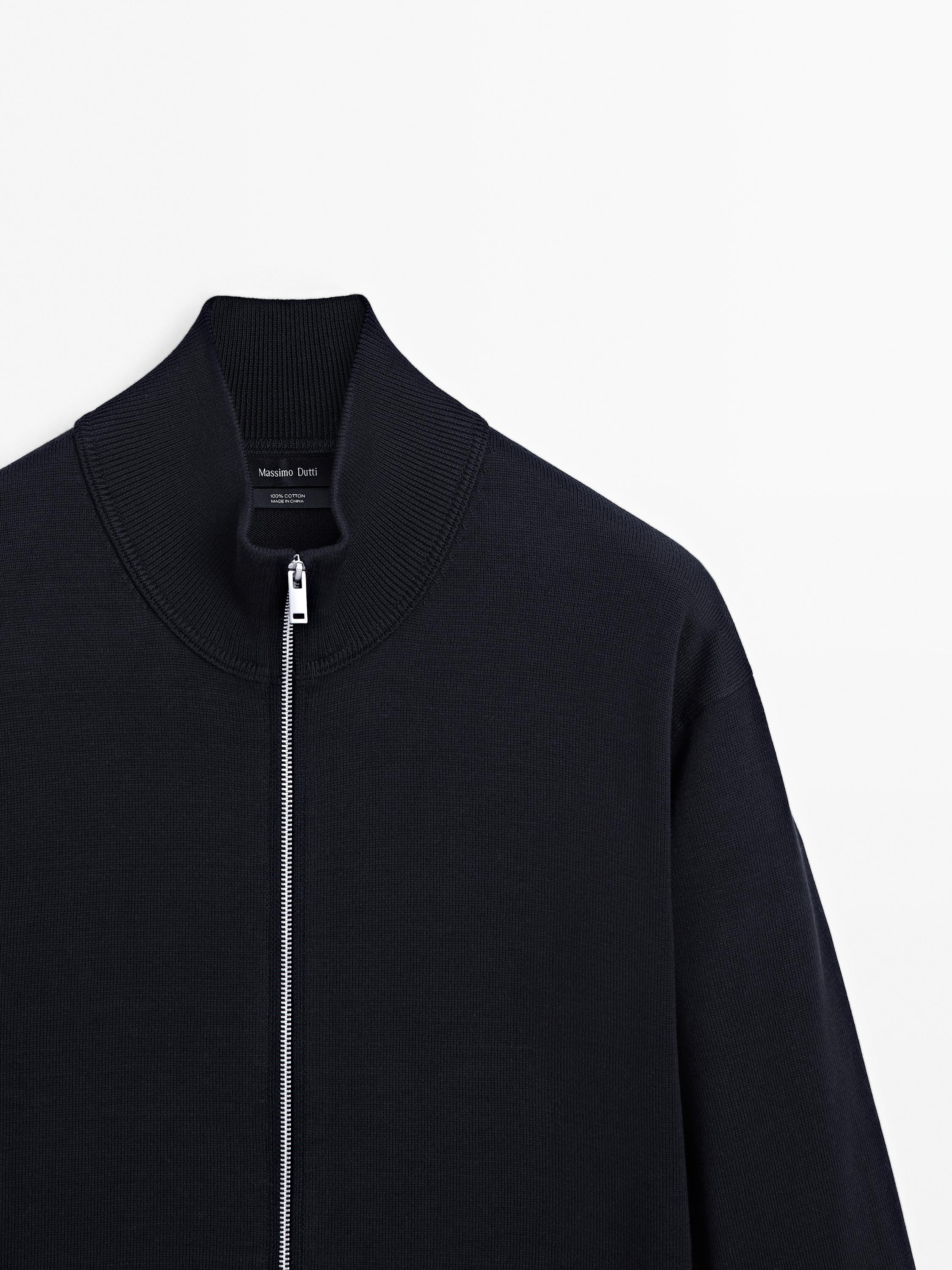 Cotton zip-up knit cardigan