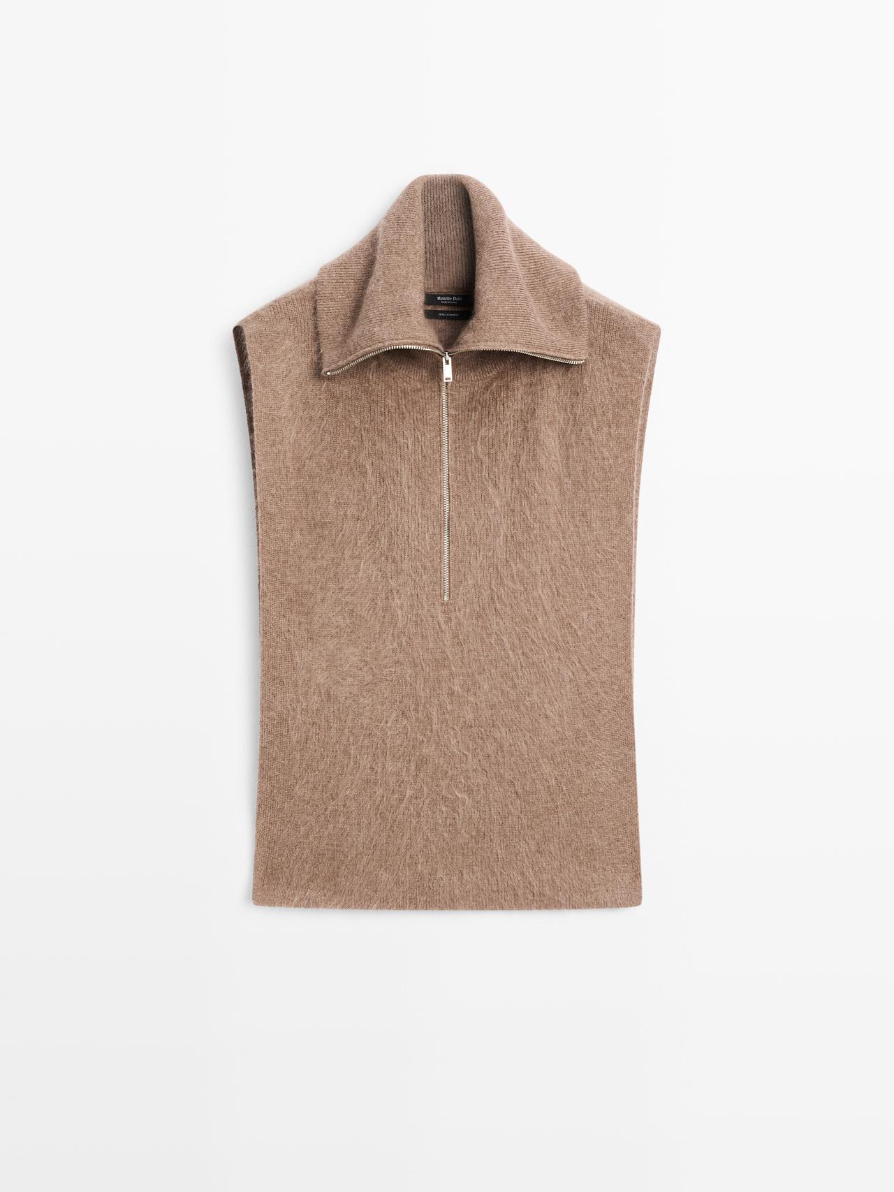 Massimo Dutti - Dame - Lang Krave I 100% Kashmir Med Lynlås - Beige - 01