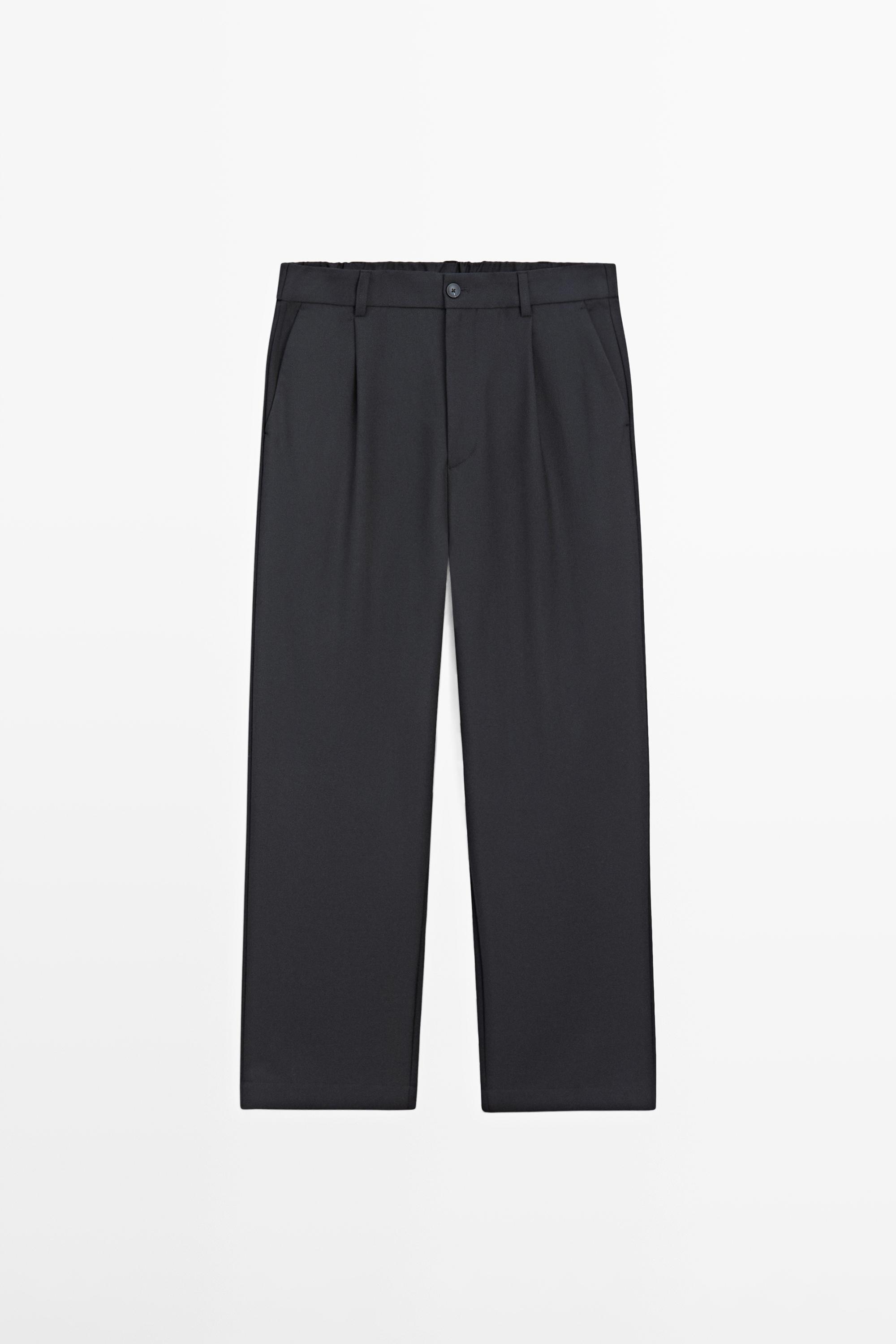 Relaxed fit darted wool blend trousers
