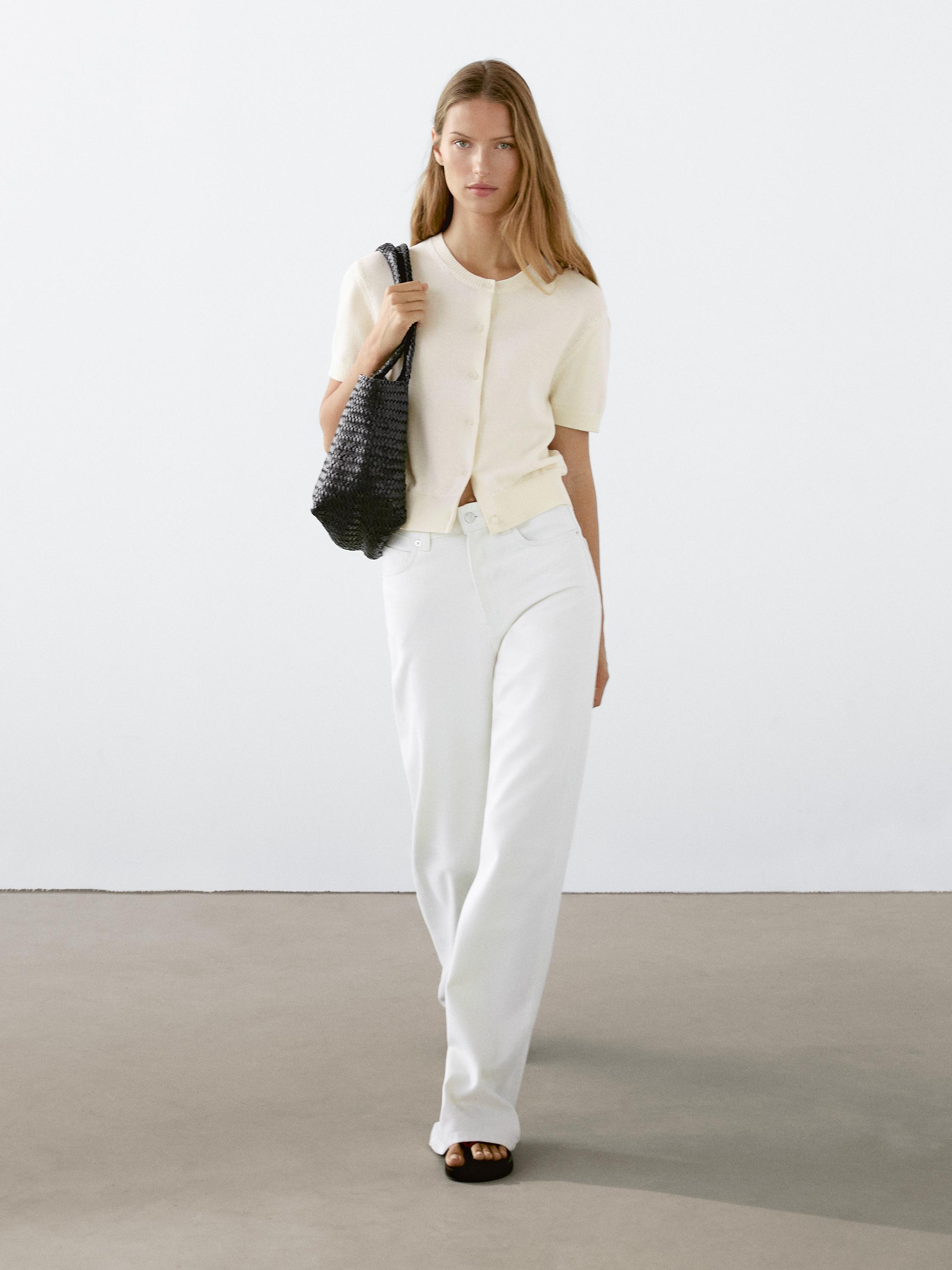 Cotton short sleeve knit cardigan · Cream · Tops And Other Garments Massimo Dutti