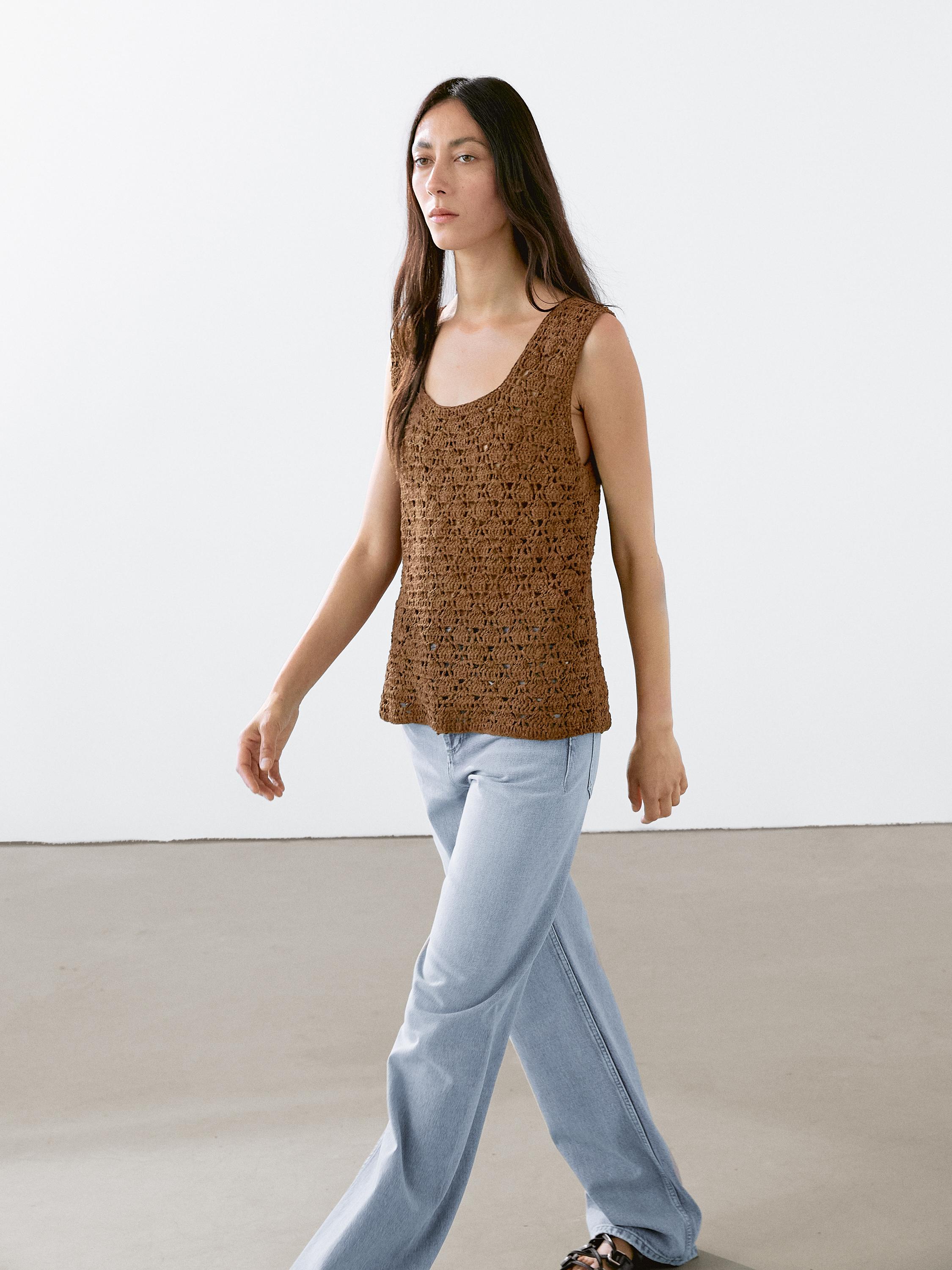 Suede leather crochet top