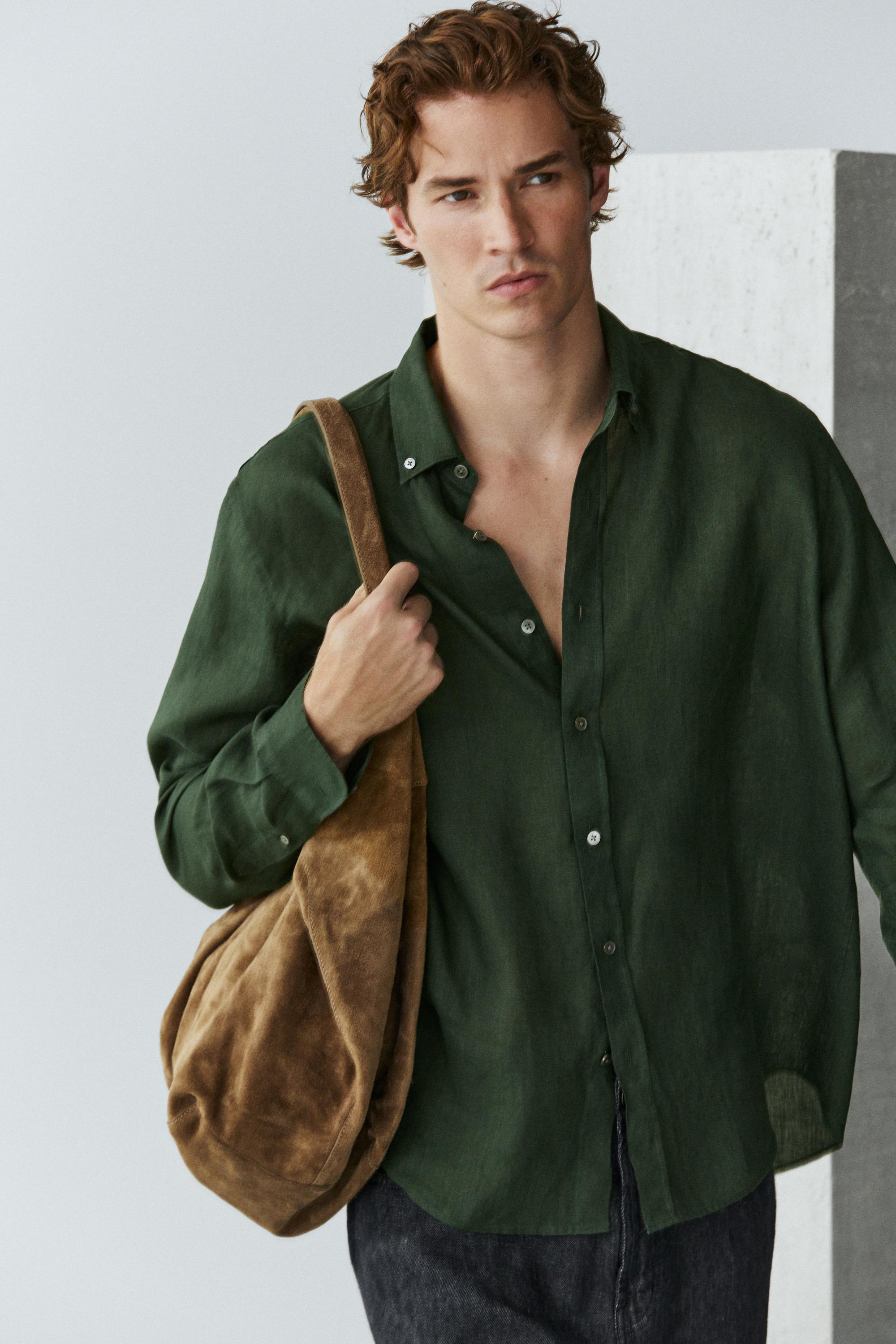 100% linen regular fit shirt — BLUISH GREEN